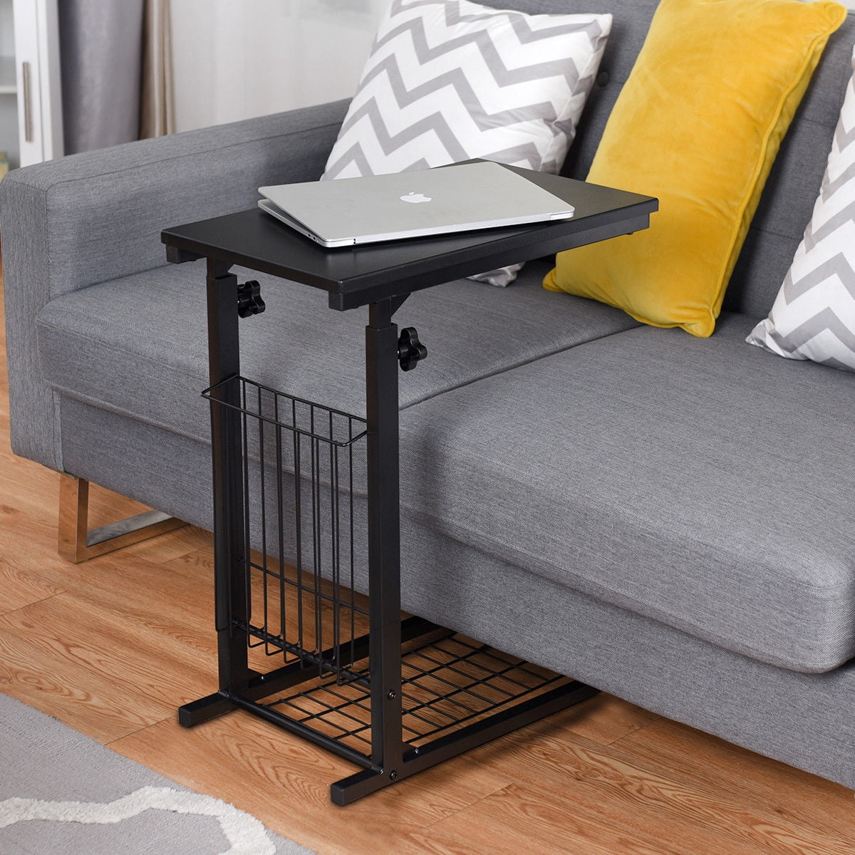 Gymax Height Adjustable Sofa Side Table Snack End Slide Under Table Rolling Casters - Image 5