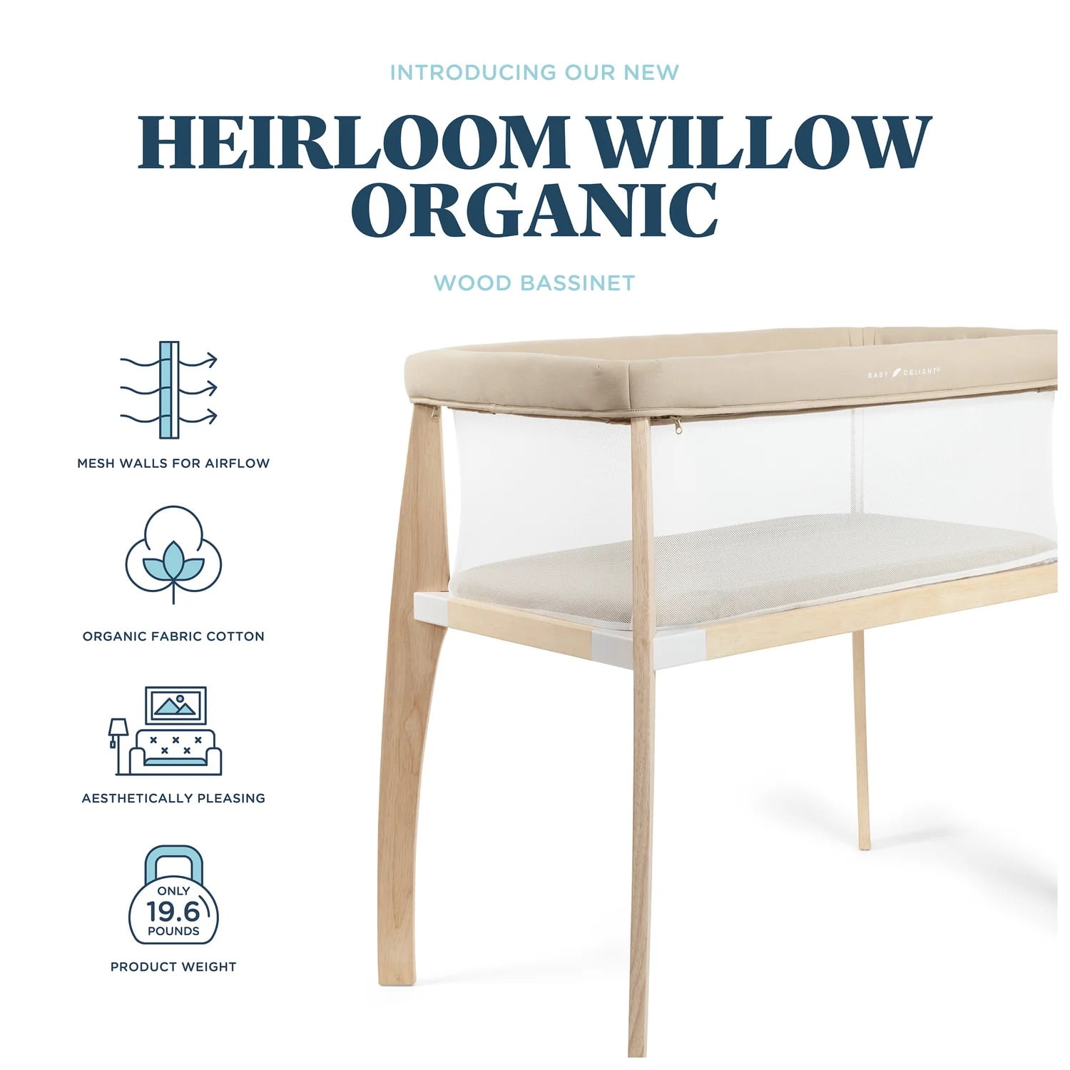 Baby Delight Heirloom Willow Wood Infant Bassinet, Organic Oat - Image 5
