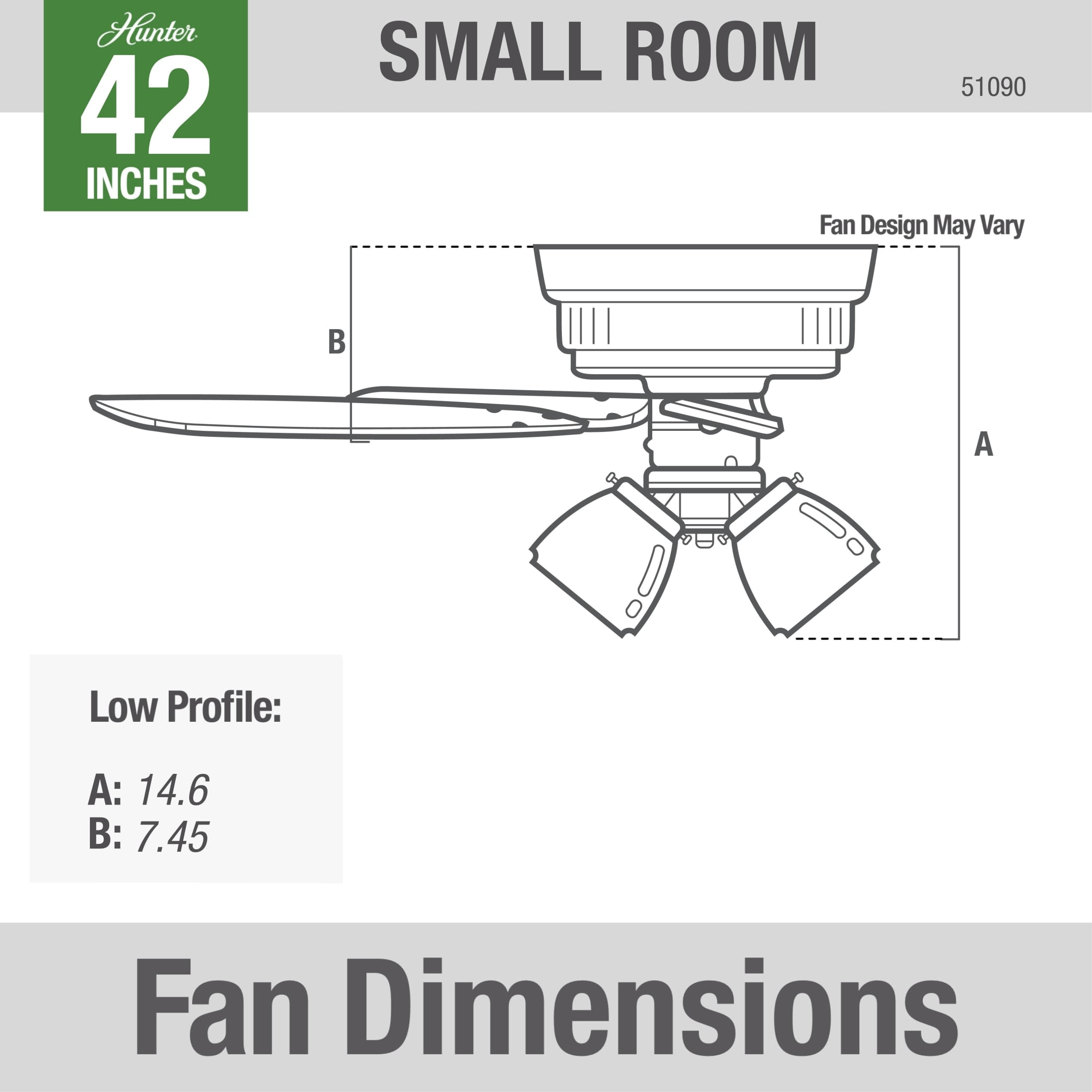 Hunter - Builder Indoor Low Profile Ceiling Fan With Light, 42-inch, Snow White, Traditional-style, 3-speed WhisperWind Motor, 51090, for living rooms, bedrooms, home offices, kitchens - Image 11