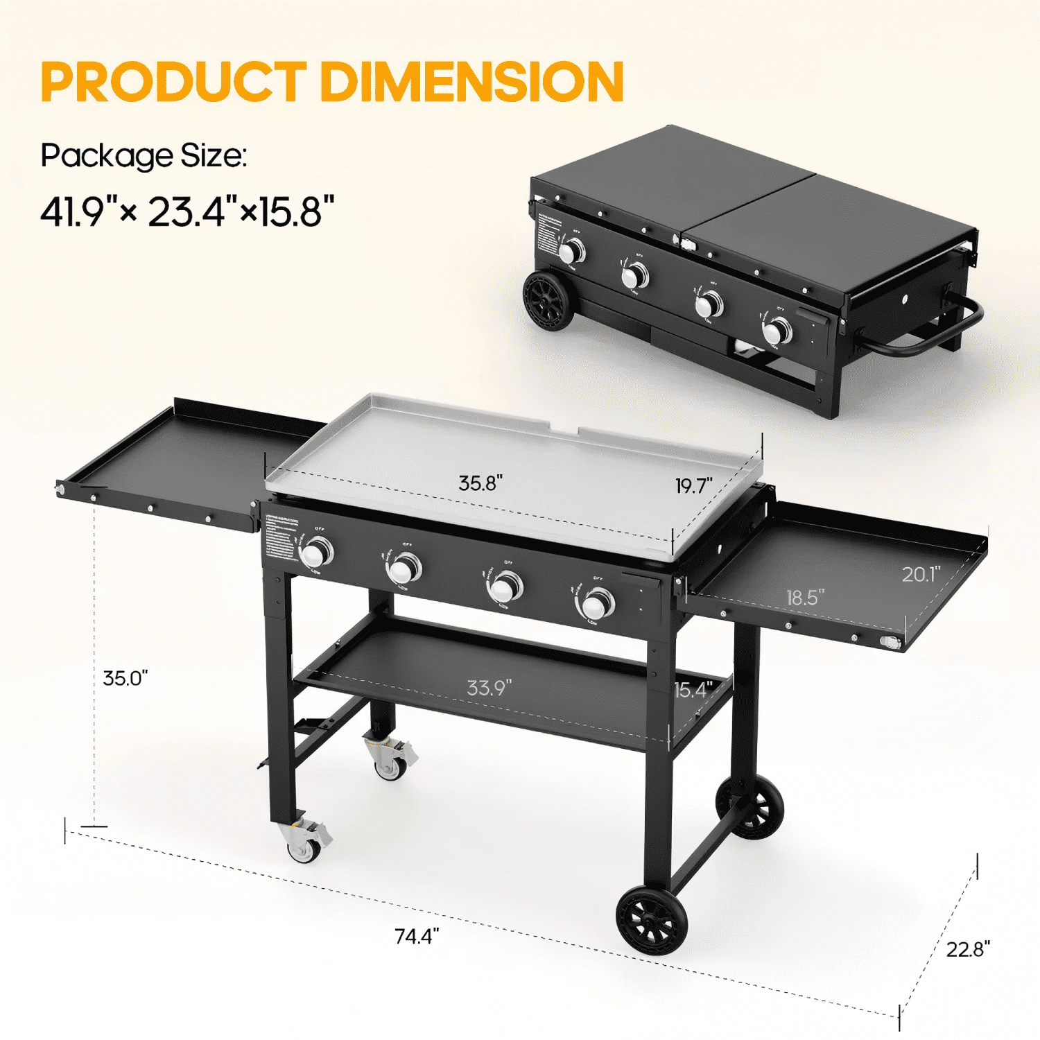 SUGIFT 36" 4-Burner Propane Gas Griddle, 60,000 BTU Flat Top Grill with Side Shelf for Outdoor BBQ & Camping - Image 5