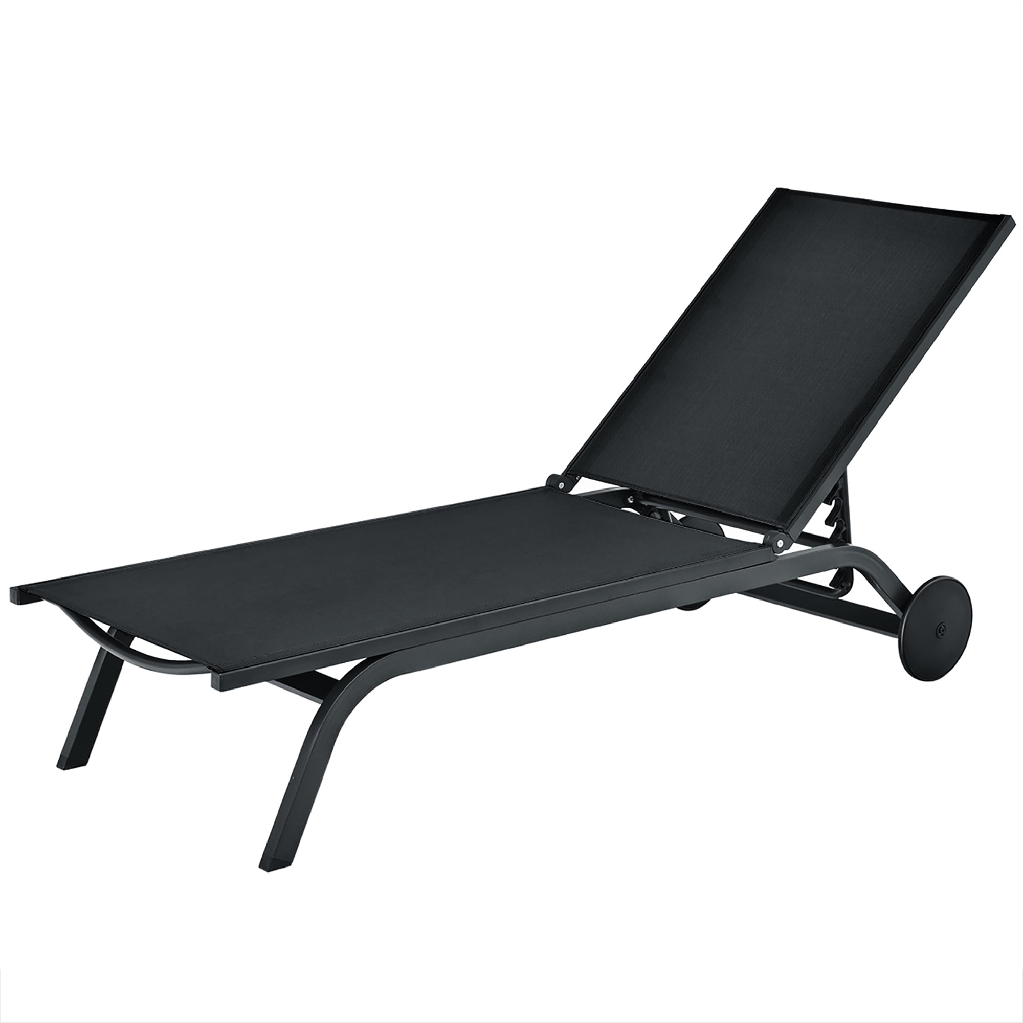 Costway Outdoor Lounge Chair Chaise Reclining Aluminum Fabric Adjustable Black - Image 4