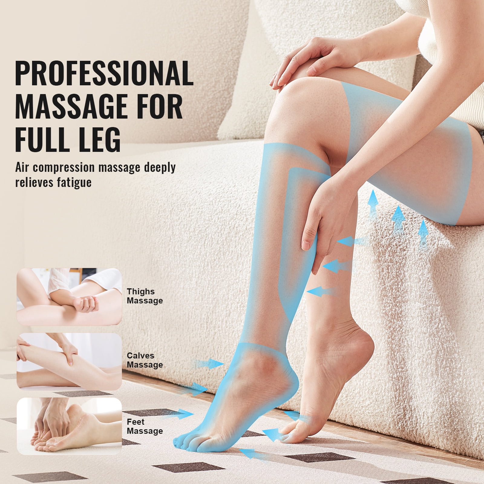 KFFKFF Full Leg Massager, Air Compression Leg Massager for Circulation Pain Relief, 3 Modes 3 Intensities, Reduce Swelling, Muscles Relaxation Gifts for Men Women - Image 5