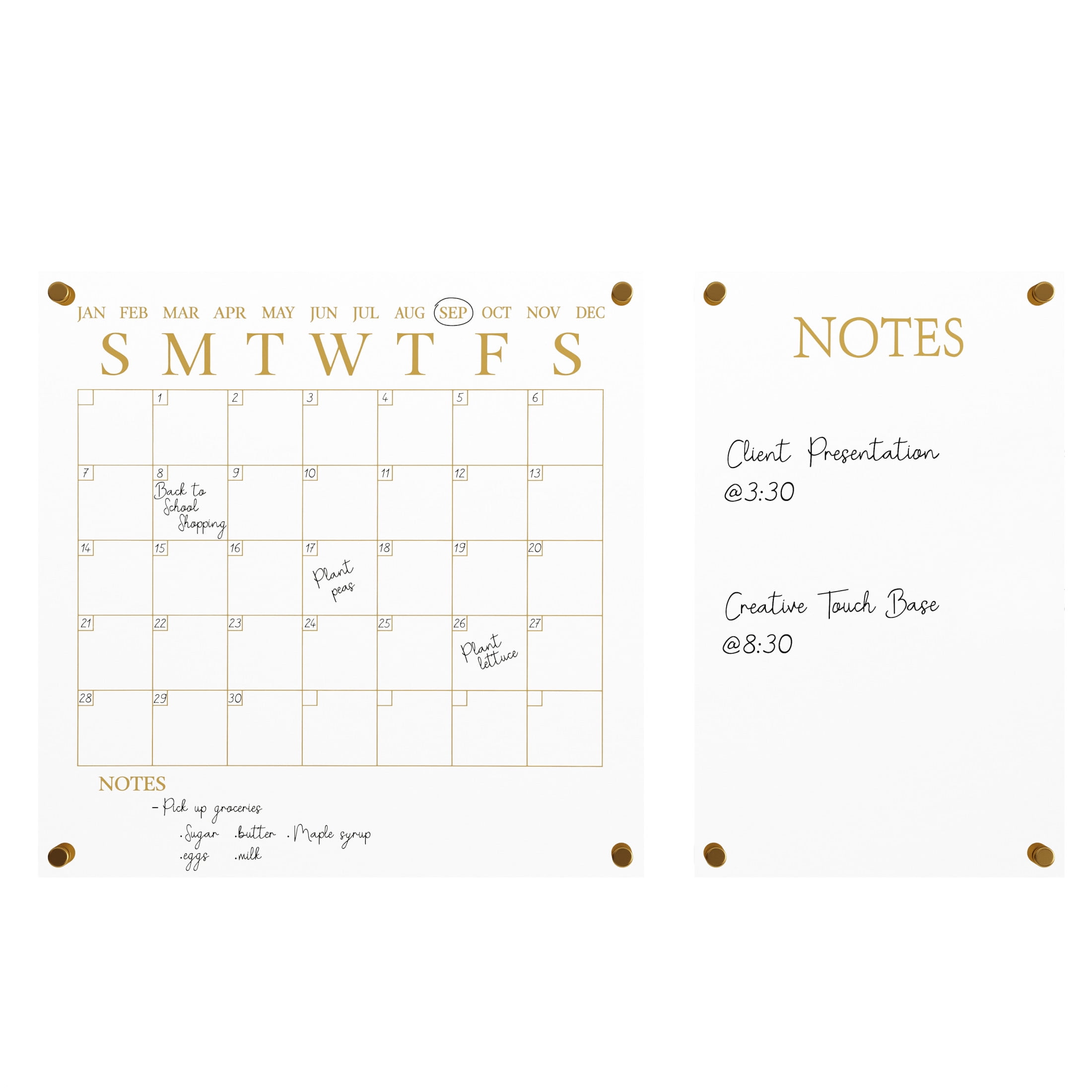 Martha Stewart Grayson Acrylic Wall Calendar and Notes Board Set with Dry Erase Marker and Mounting Hardware, Clear with Gold Print - Image 3