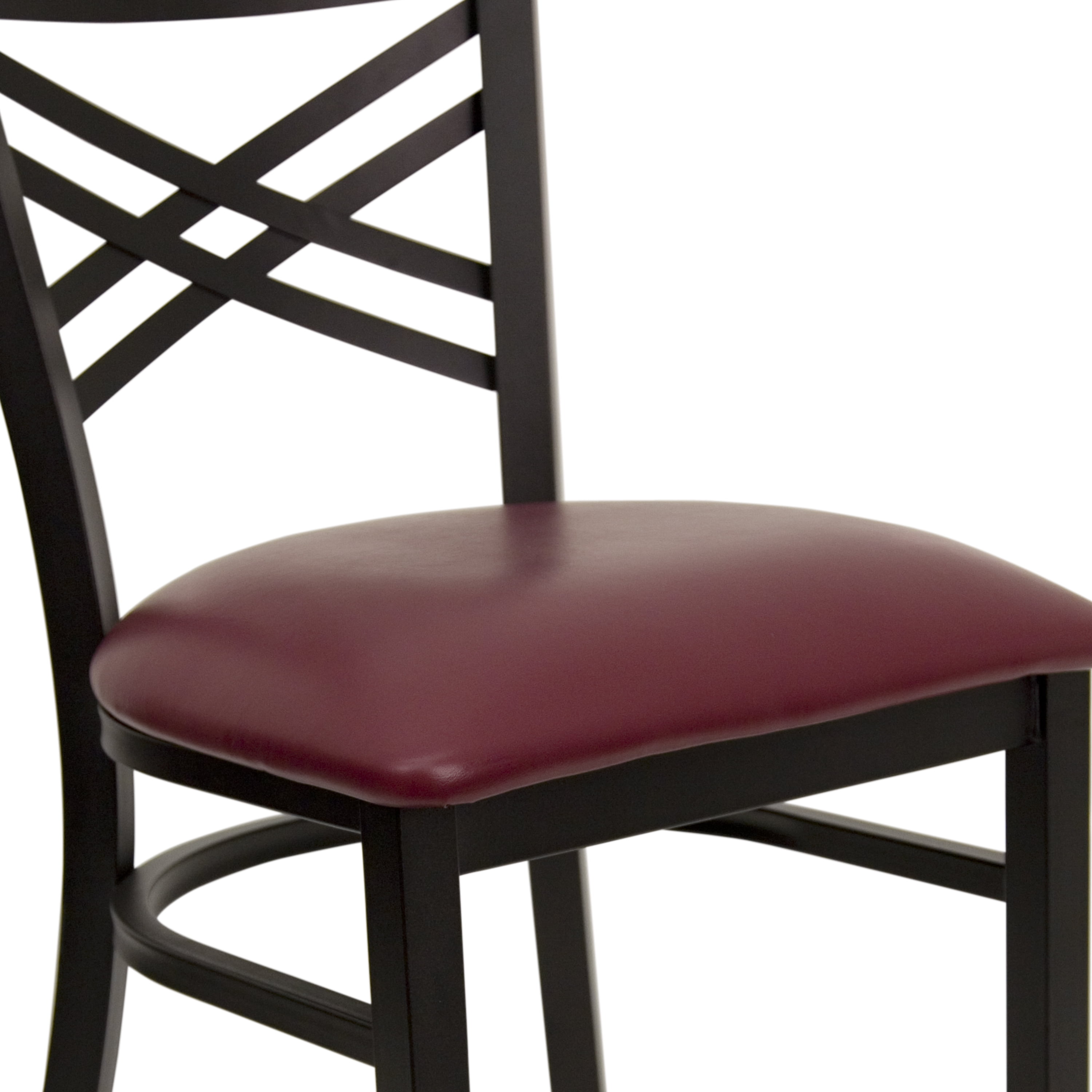 Flash Furniture HERCULES Series Black ''X'' Back Metal Restaurant Chair - Burgundy Vinyl Seat - Image 3