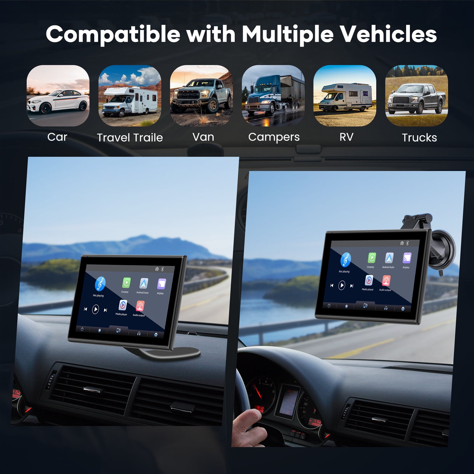 Miroir Drivvplay, Wireless Car Play and Android Auto Display, 7" Touch Screen - Image 6