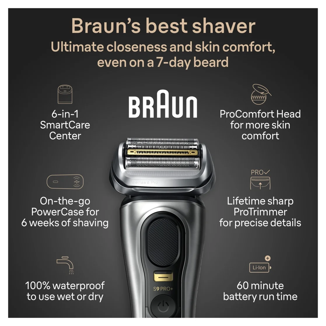Braun Series 9 PRO+ Men's Face Electric Razor with Shaver Care Cartridge, Silver, 9599cc - Image 10