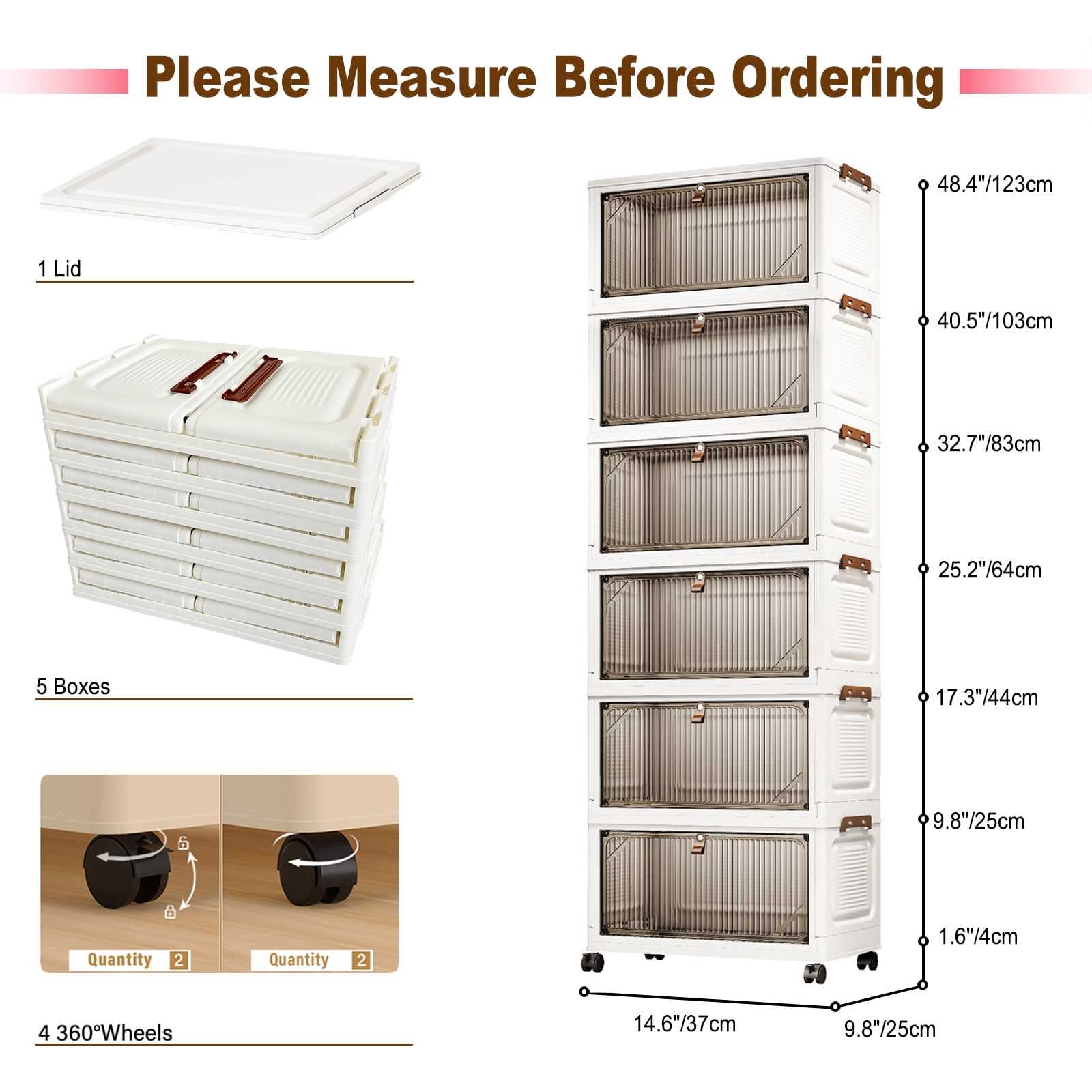 Karramlili 6-Tier Collapsible Storage Bins with Locking Wheels & Magnetic Doors, 23QT Anti-Tip Organizers with Side Latches, Foldable Plastic Stackable Bins for Closet/Bedroom/Dorm Room Organizing - Image 3