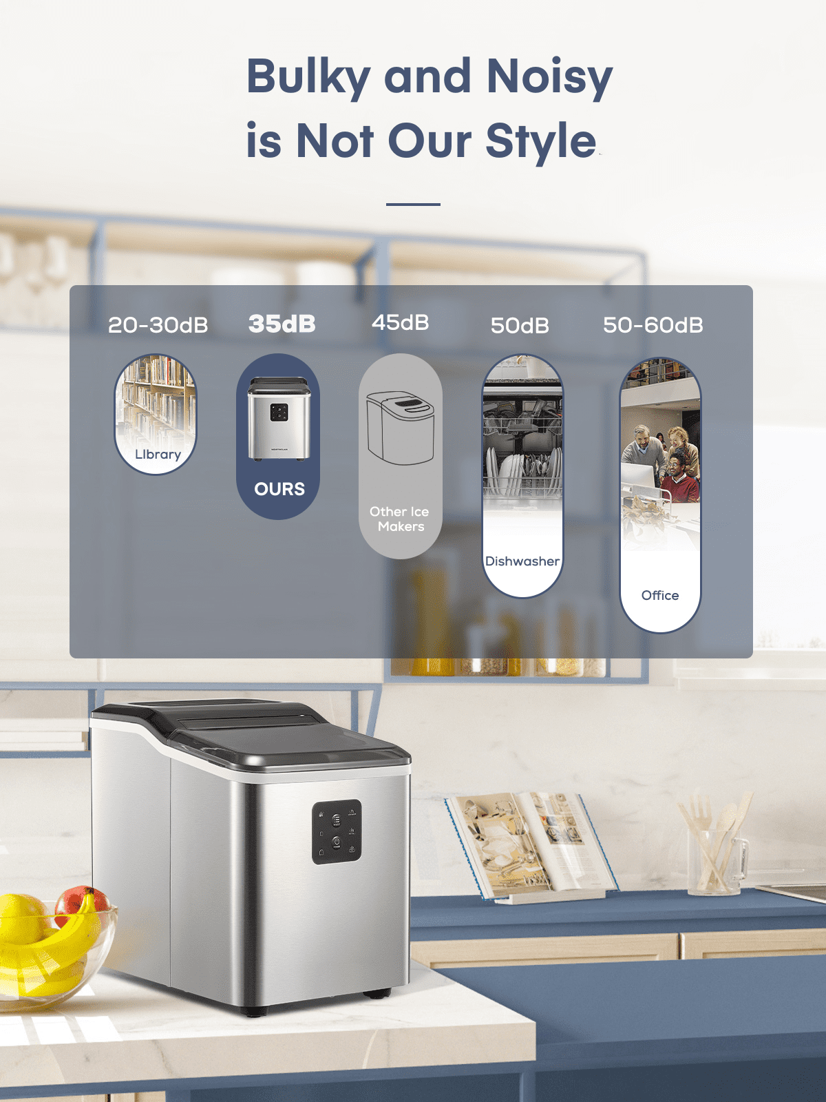 FOHERE Ice Maker Countertop 2 Sizes, 28lbs in 24h, 9 Bullet Ice in 6M, Selfclean, Stainless Steel - Image 2