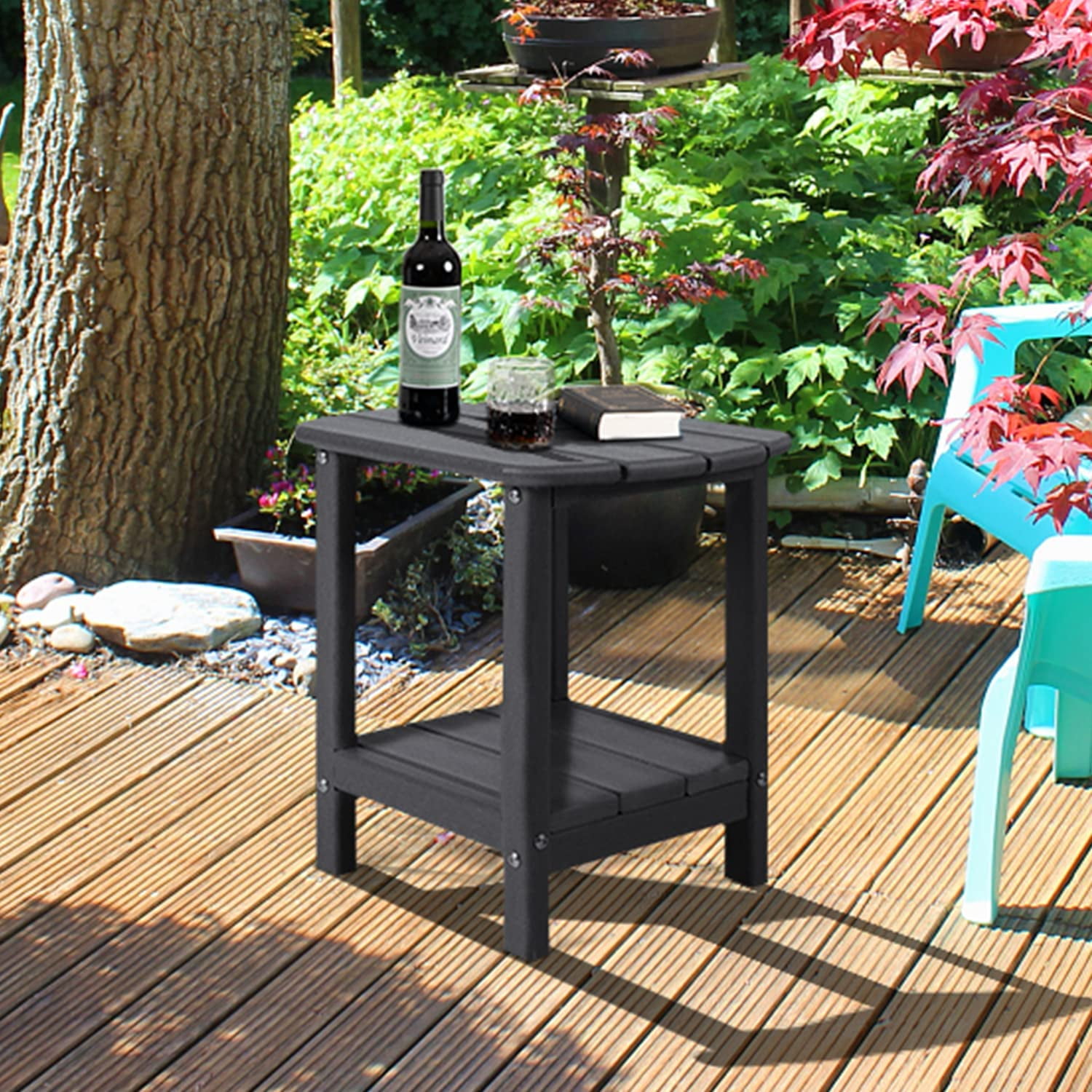 Nalone End Table Side Table Adirondack 16.5" Outdoor HDPE Plastic Side Table Small End Table for Living Room Bedroom Patio Farmhouse(Black) - Image 4