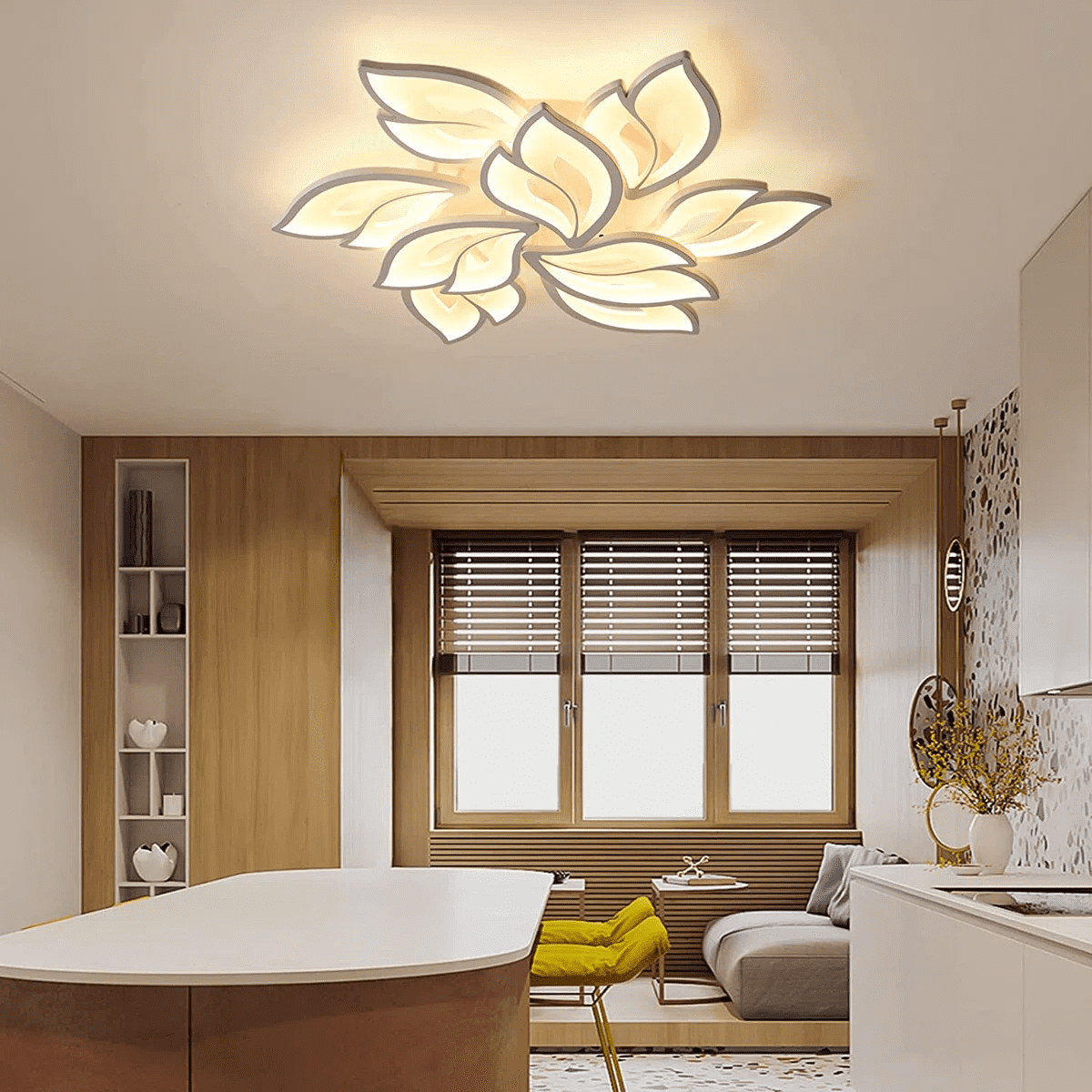 Garwarm Modern Ceiling Light, 29.5in Dimmable LED Flush Mount Ceiling Lamp, 75W Acrylic Sahde Ceiling Chandelier Lighting Fixture with Remote Control for Living Dining Room Bedroom - Image 4