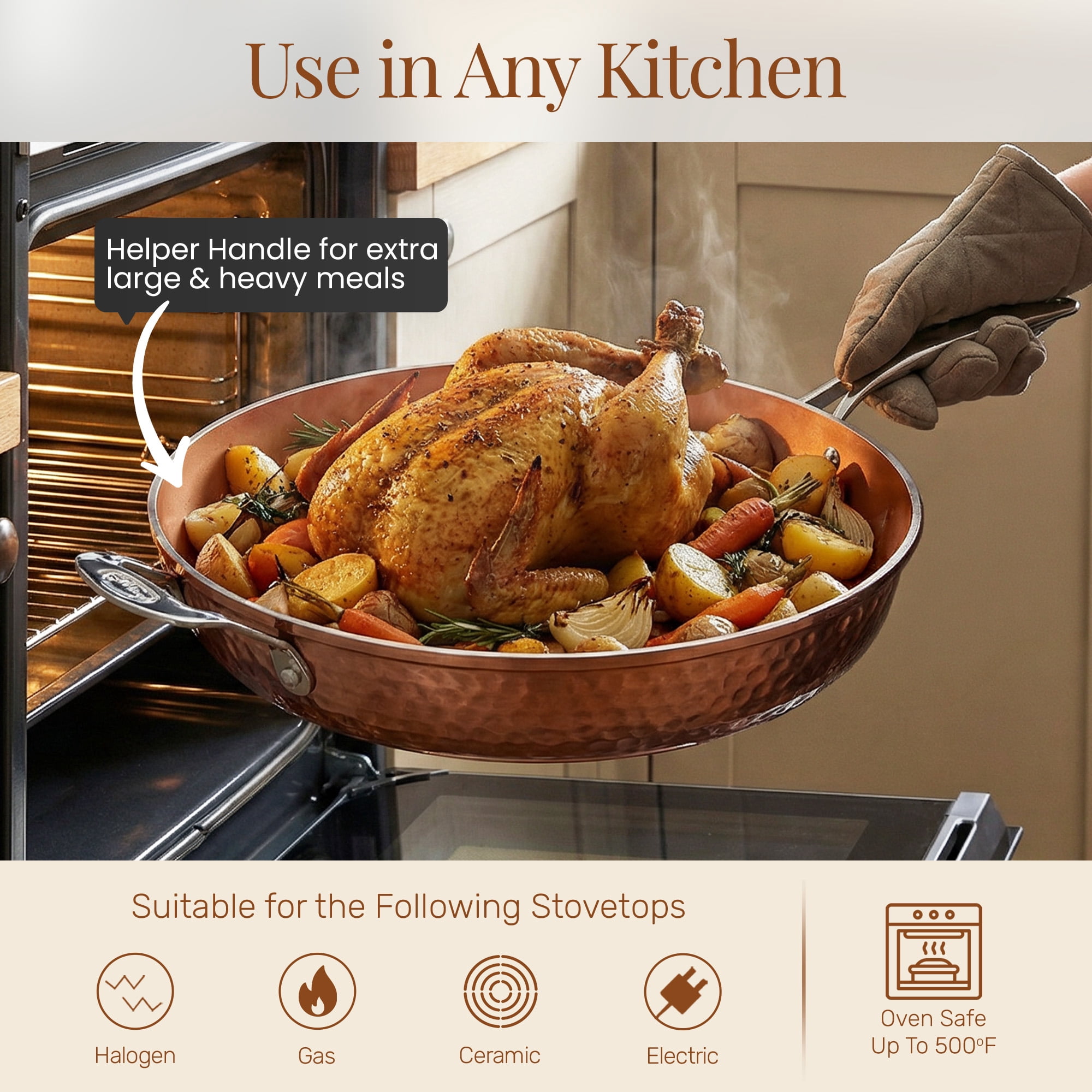 Gotham Steel 14 Inch Non Stick Frying Pans with Lid, Large Frying Pans Nonstick with Lid, Non Toxic Ceramic Pan Skillet, Nonstick Frying Pan, Induction Pan, Oven/Dishwasher Safe – Copper Hammered - Image 7