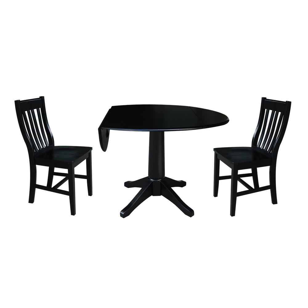 42" Round Solid Wood Black Dual Drop Leaf Pedestal Table by International Concepts - Image 18