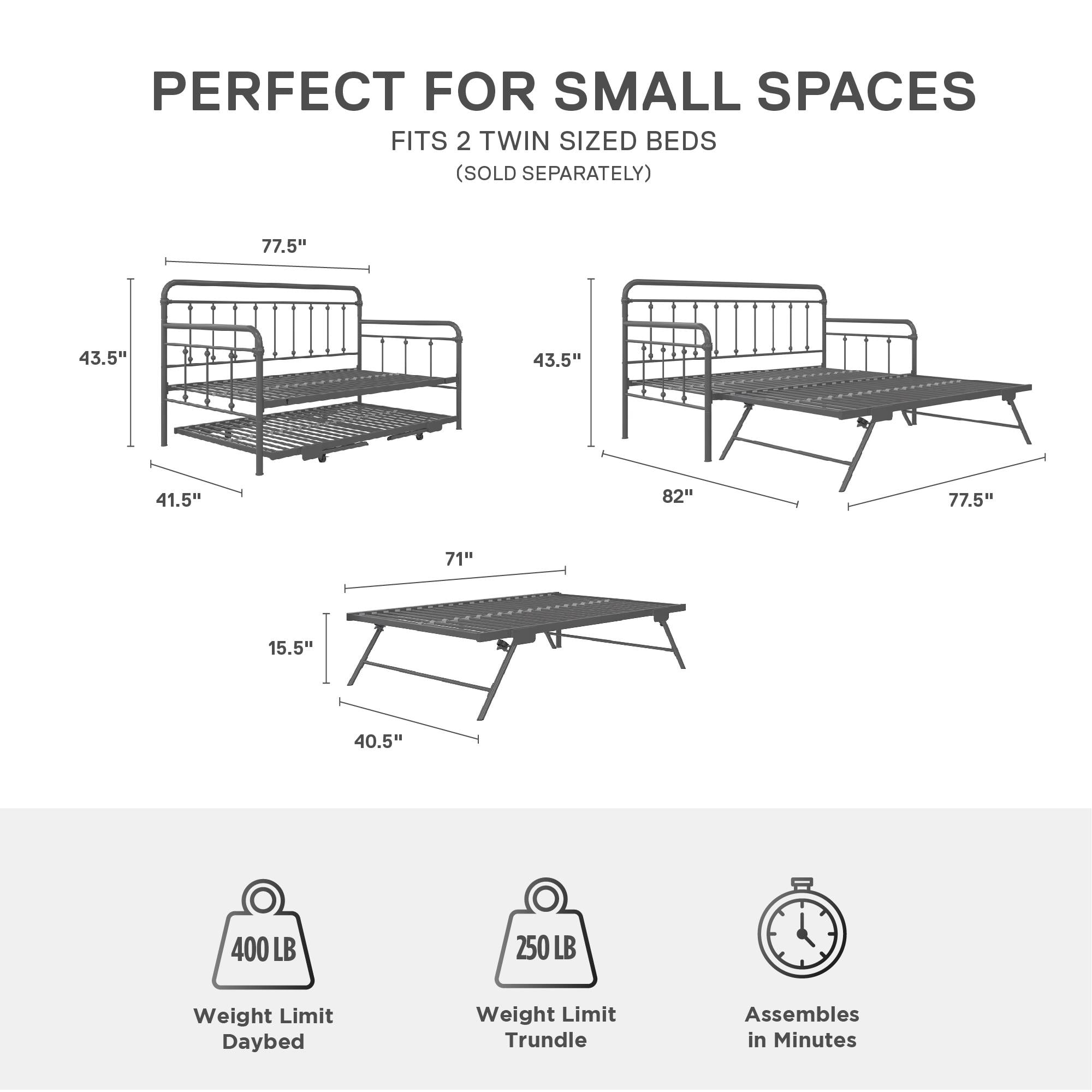 DHP Locky Metal Daybed with Pop Up Trundle Bed, Twin over Twin, Gunmetal Gray - Image 21