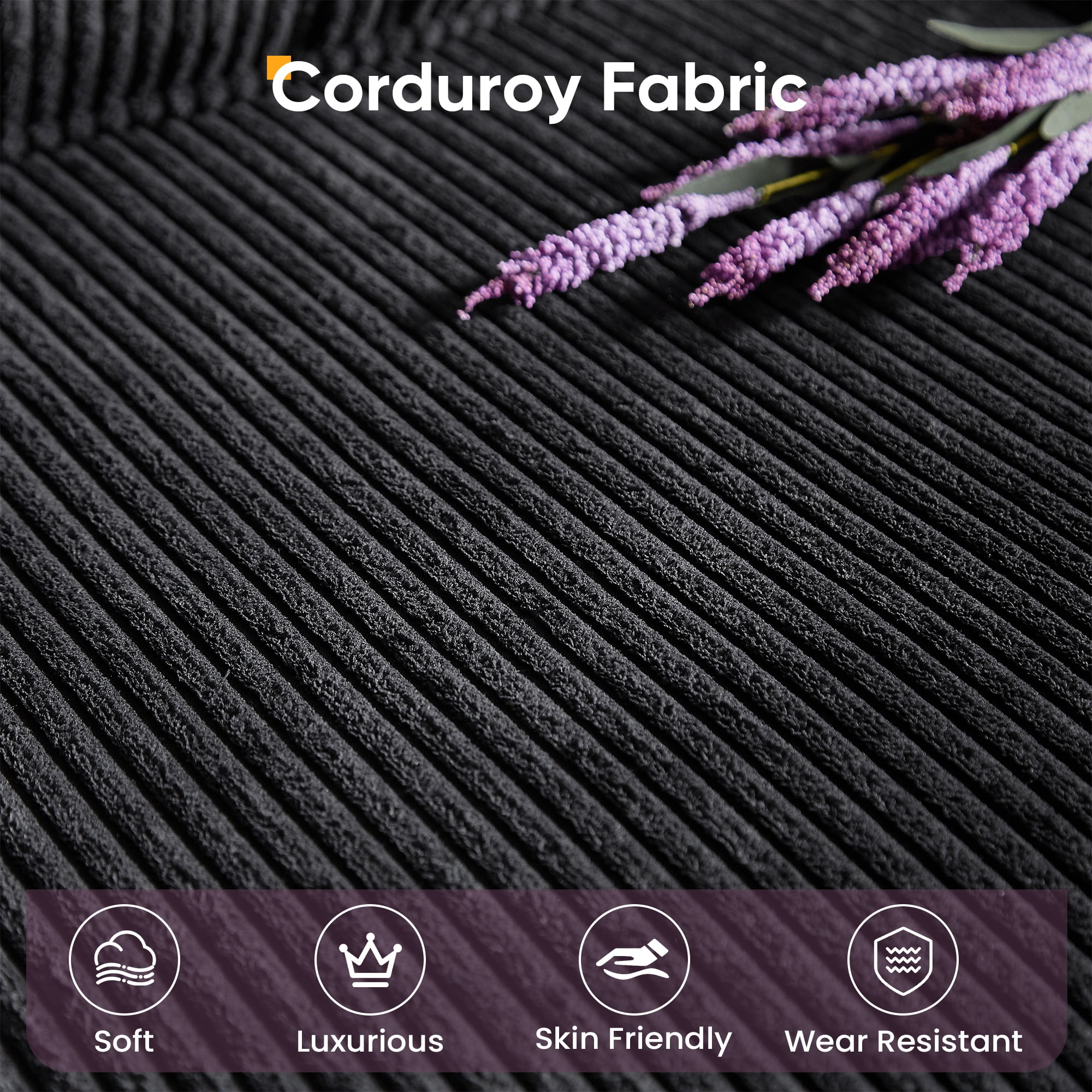 Lunale 83.9" Corduroy Sofa with Cup Holders, Modern 3-Seater Couch for Living Room, Black - Image 6