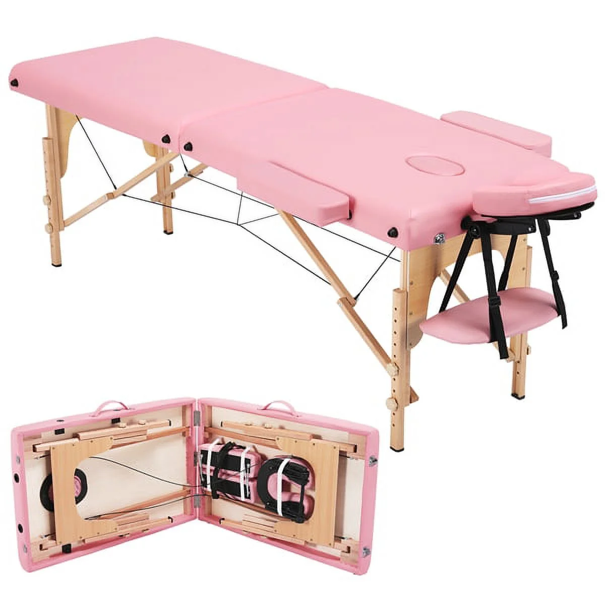Alden design Fold Portable Massage Table w/ Removable Headrest Armrests, Pink - Image 11