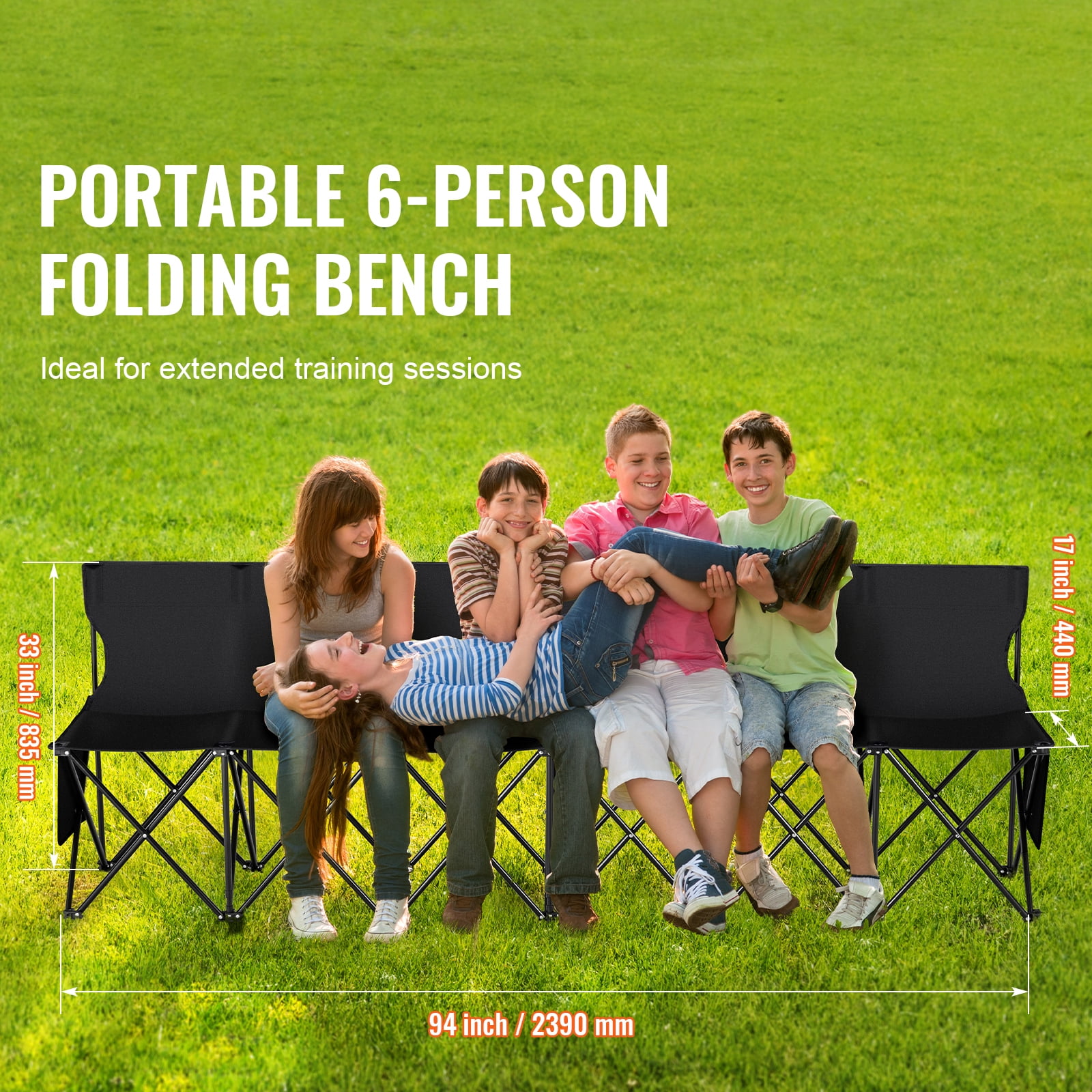 KFFKFF Portable Collapsible Bench, 6-Person Seating, Foldable Outdoor Bench Chair with Carrying Case & Back Support, Ideal for Soccer, Fishing, Instant Setup, No Assembly Required, Black - Image 7