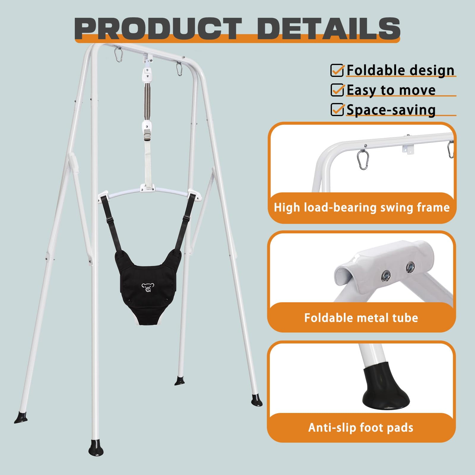 2 in 1 Baby Jumper, Toddler Swing and Bouncer, Indoor Outdoor Baby Swings for Infants, Gray - Image 5