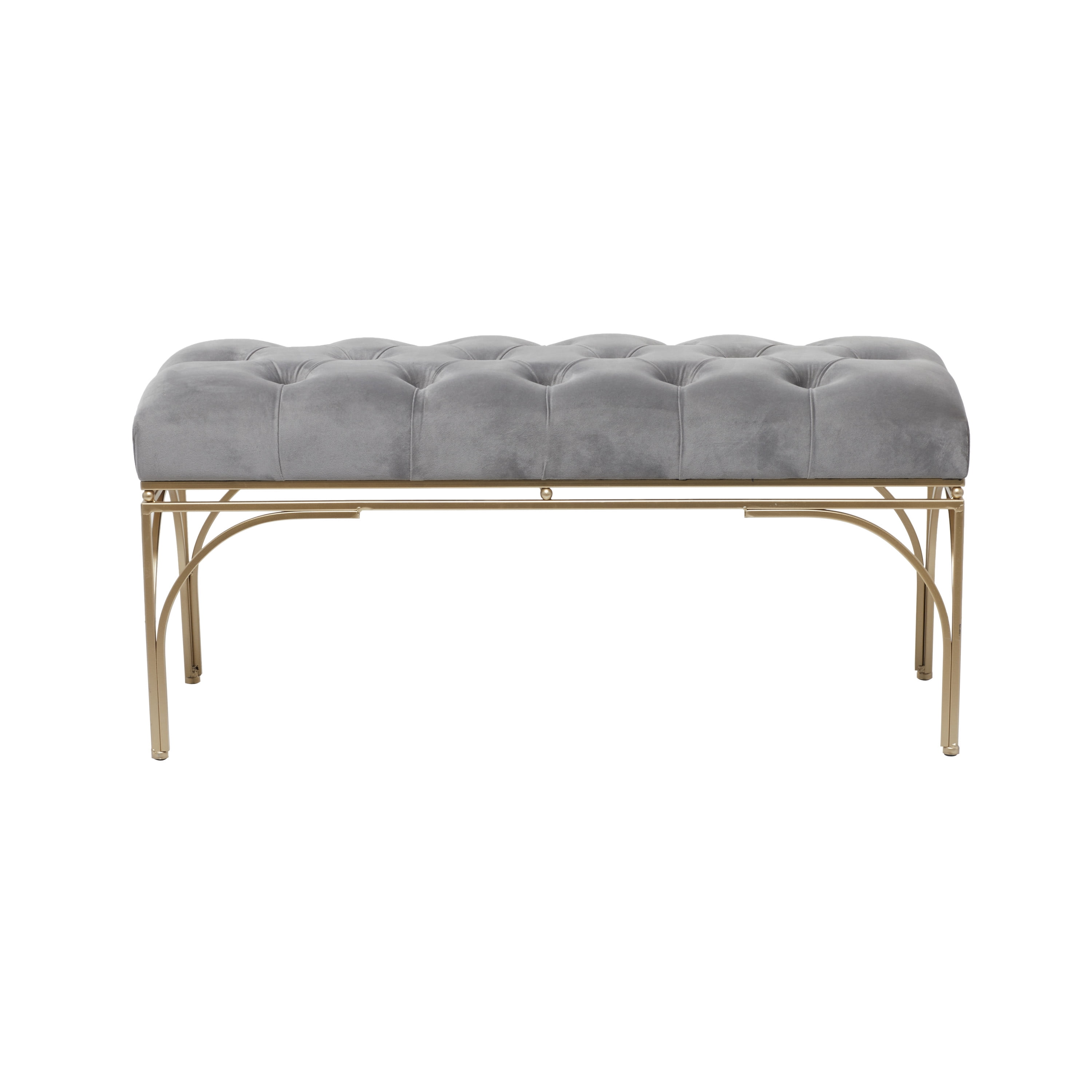 DecMode Gray Velvet Tufted Home Bench with Gold Metal Legs, 39" x 17" x 19" - Image 9