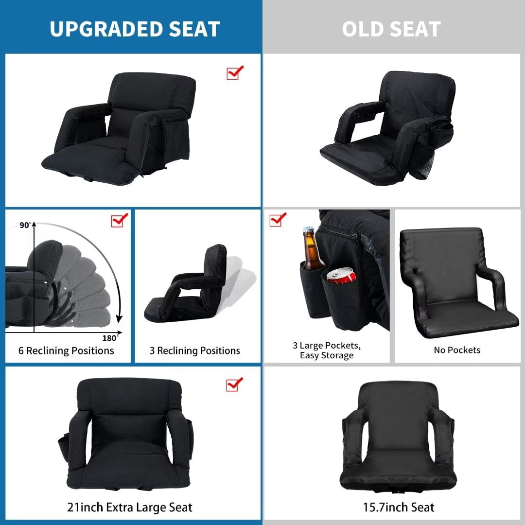 Docred Update Large Size Stadium Seat Chair for Bleacher ,Foldable with Padded Back Support,6 Reclining Positions,Black - Image 2