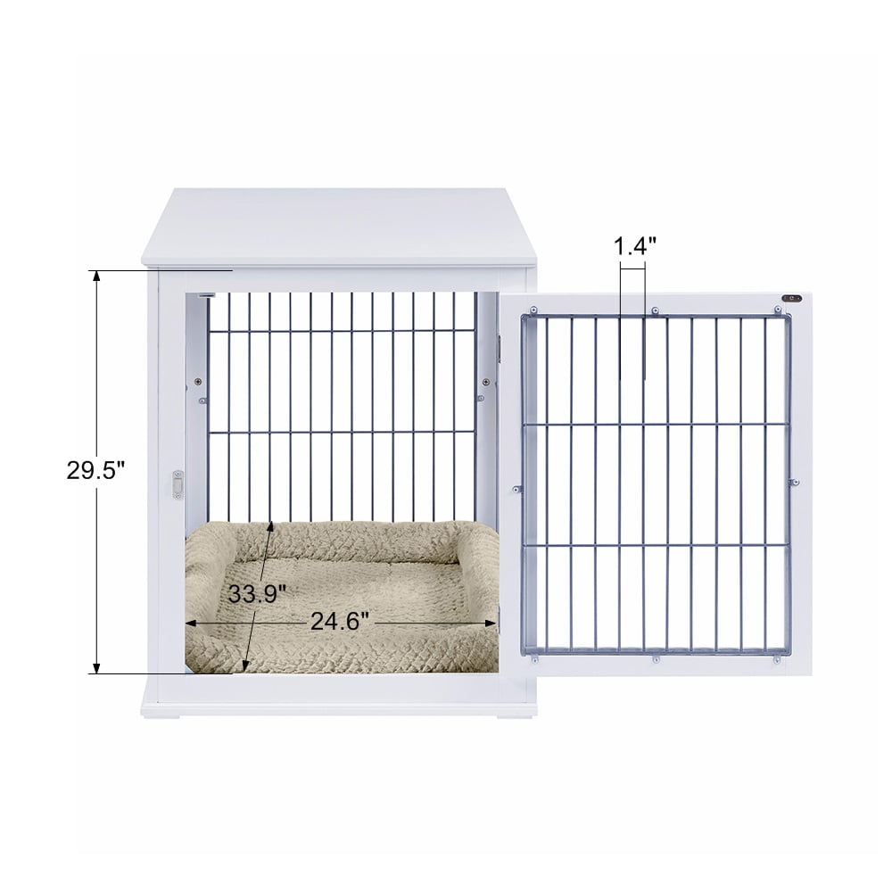 Unipaws Pet Crate Dog Bed End Table with Cushion, Wooden Wire Dog Kennels with Double Doors, Modern Design Dog House, Big Crate Indoor Use, White - Image 5