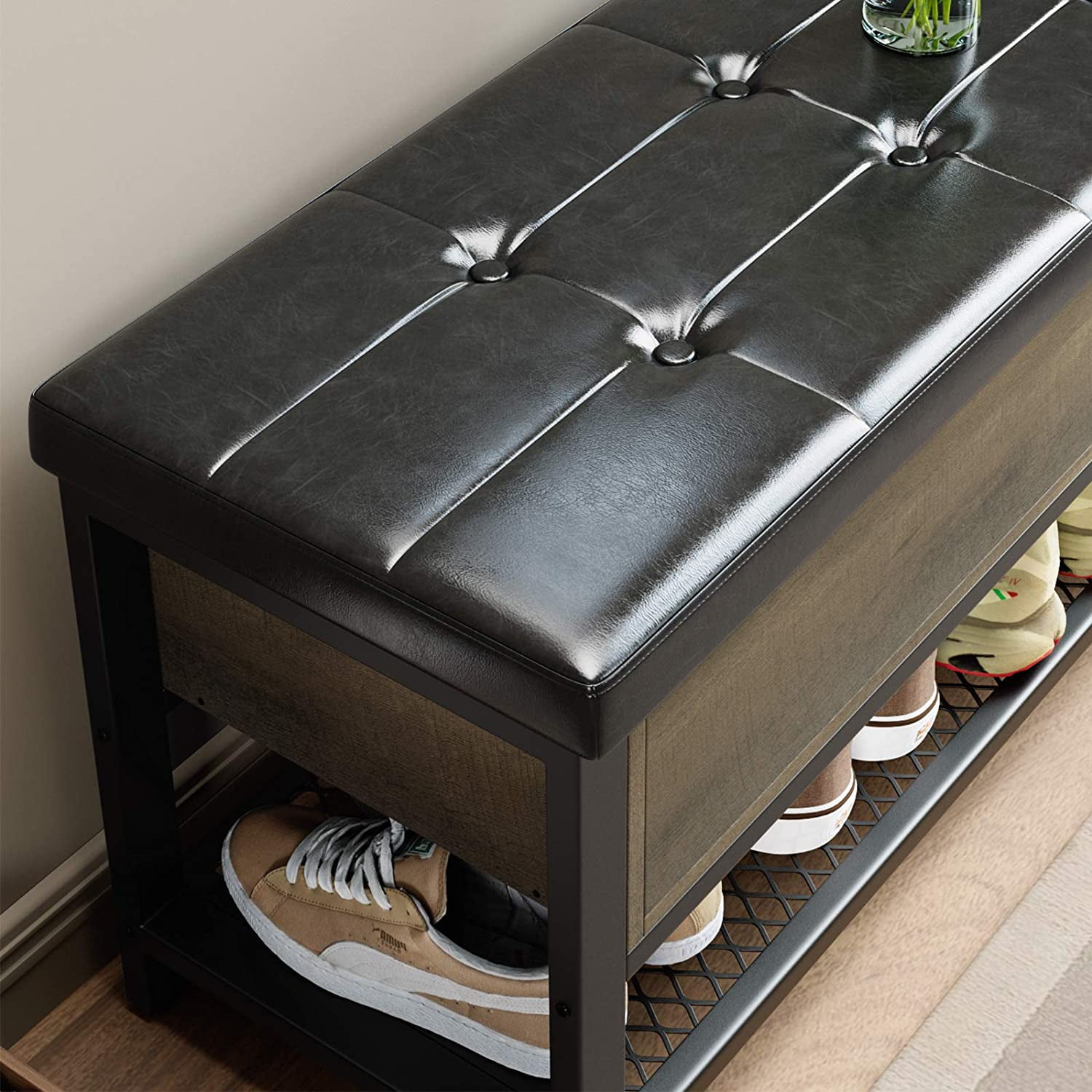 Homfa Storage Bench with Storage, Long Leather Shoe Bench with Flip Top for Hallway, Living Room, Dark Brown - Image 7