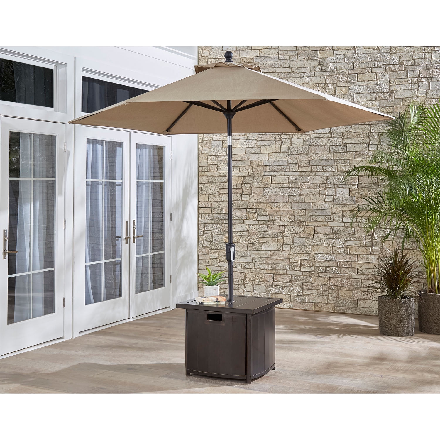 Hanover 25 In. Square Umbrella Side Table with Slat Tabletop - Image 2
