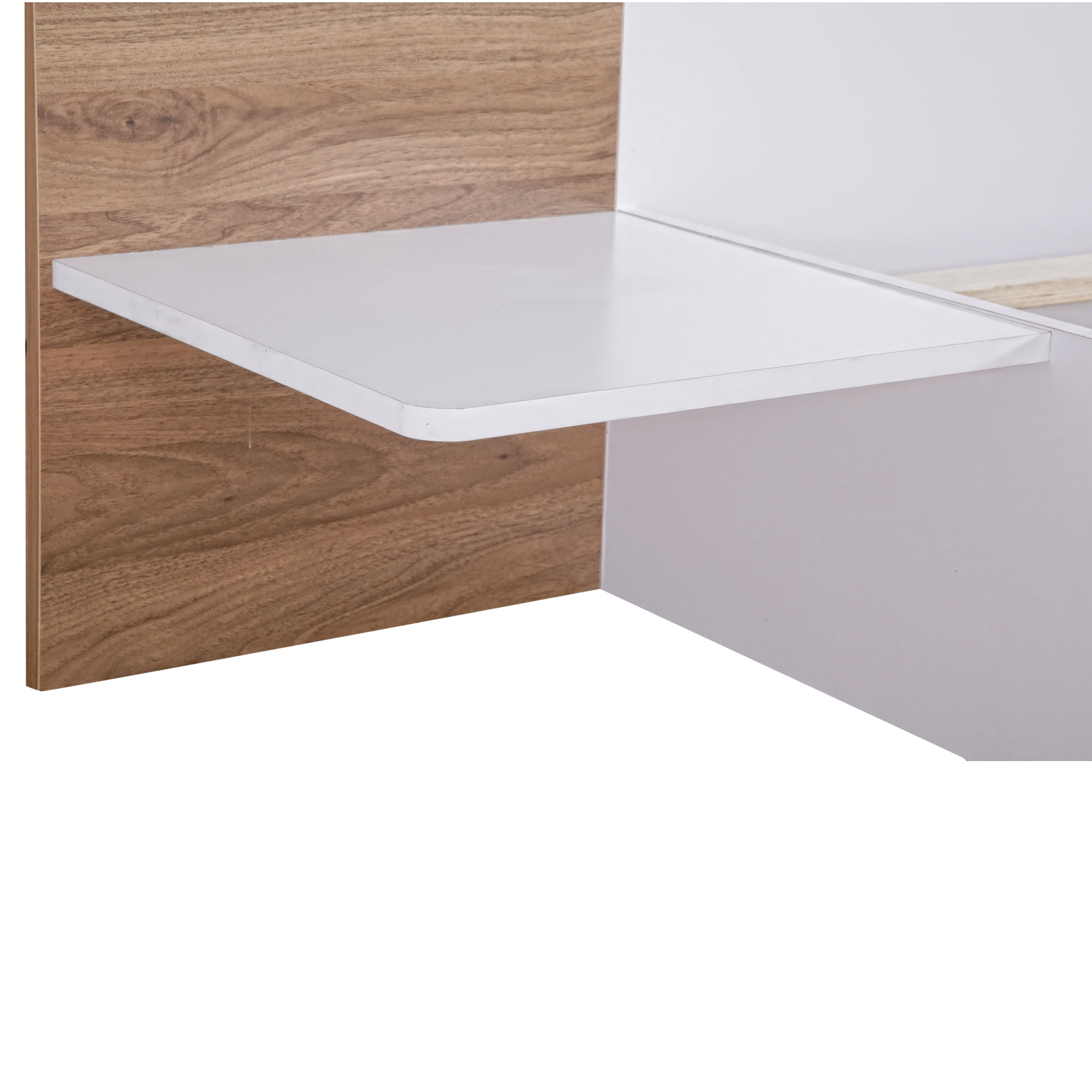 Euroco Wood Queen Size Platform Bed with Shelf and Charging Station for Adults, Beige - Image 7