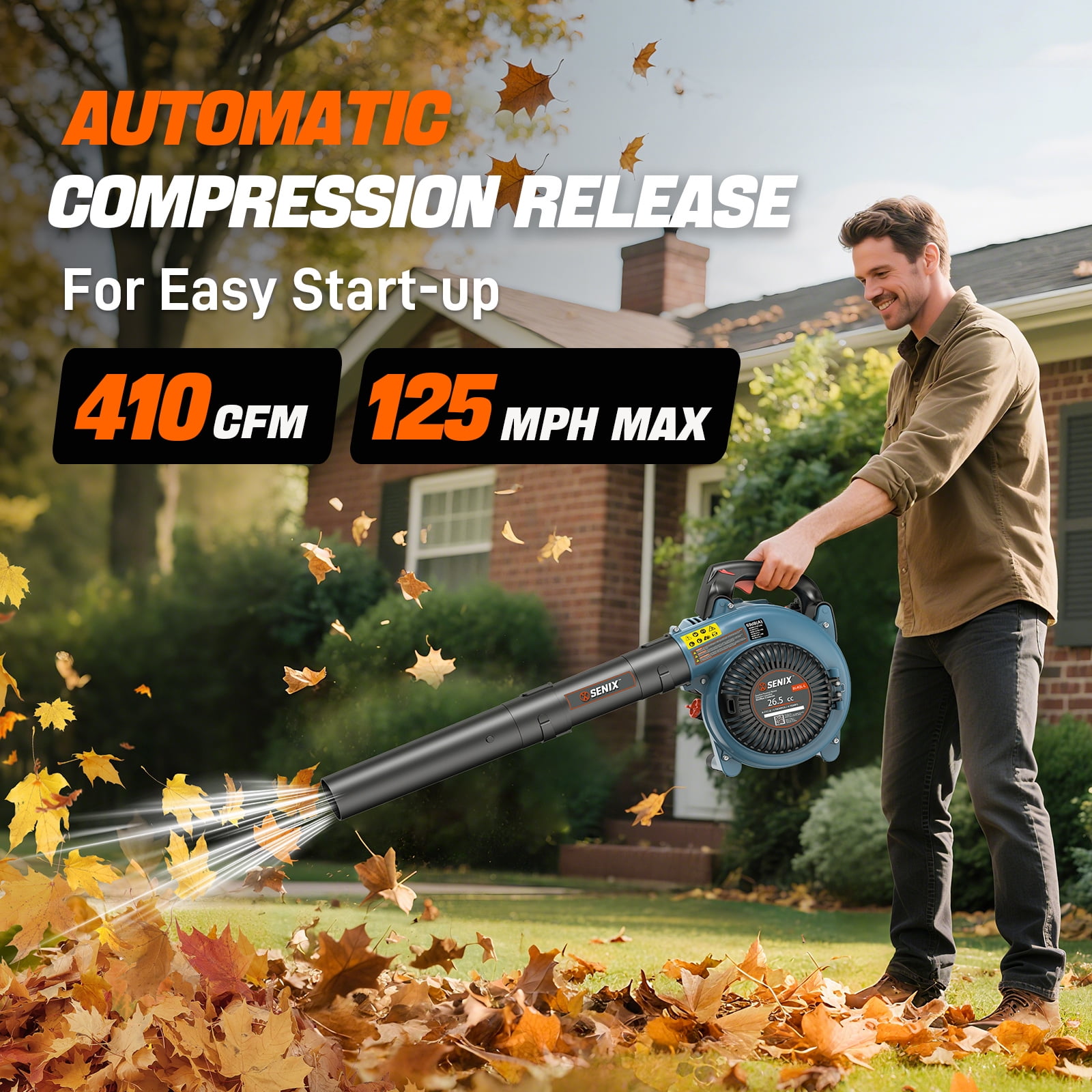 SENIX 4QL 26.5cc 4-Cycle Gas Powered Leaf Blower, 410 CFM/125 MPH, Dual-Grip Handle, Lightweight, BL4QL-L - Image 6
