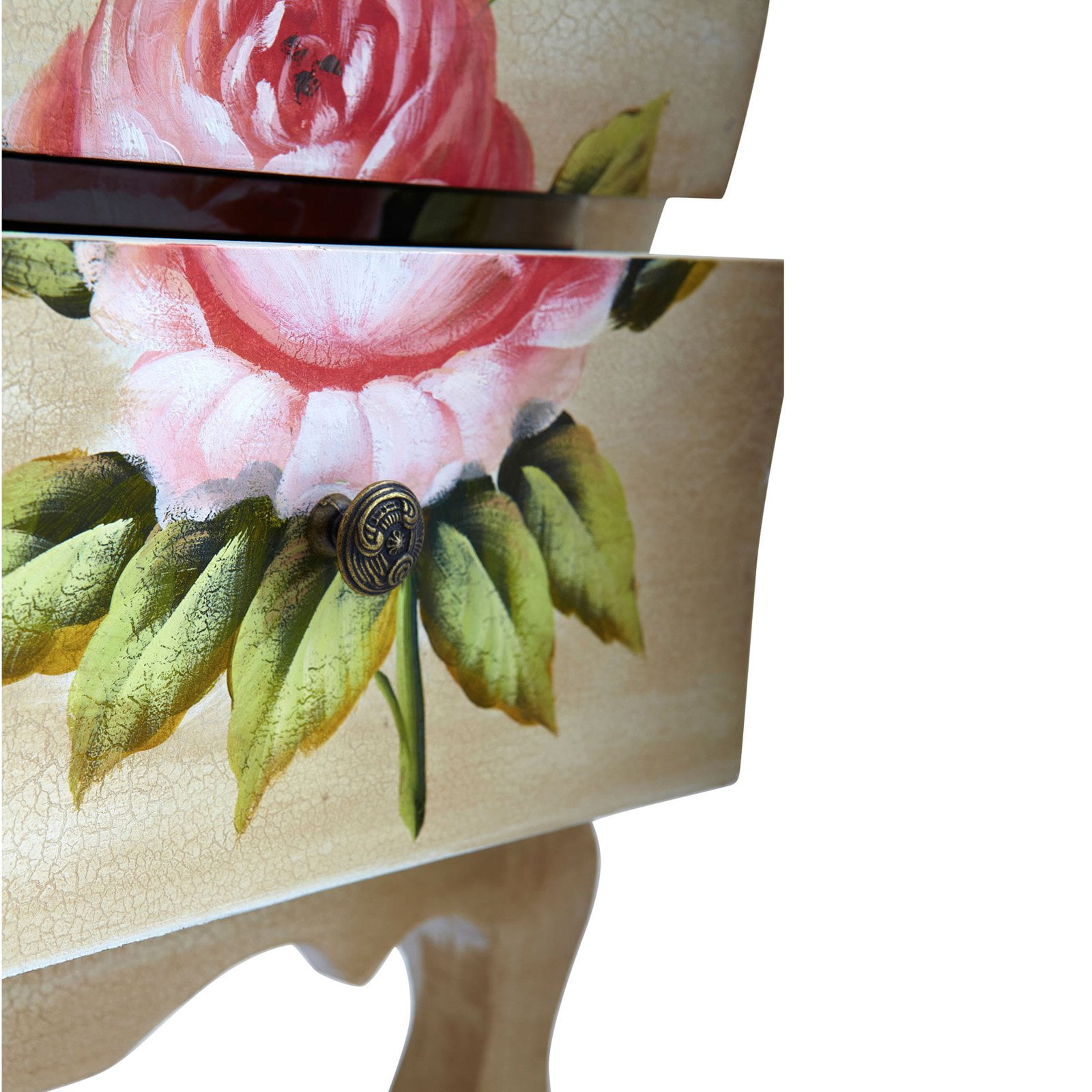 Nearly Natural 26.5in. Wood Antique Night Stand with Floral Art, Pink - Image 12