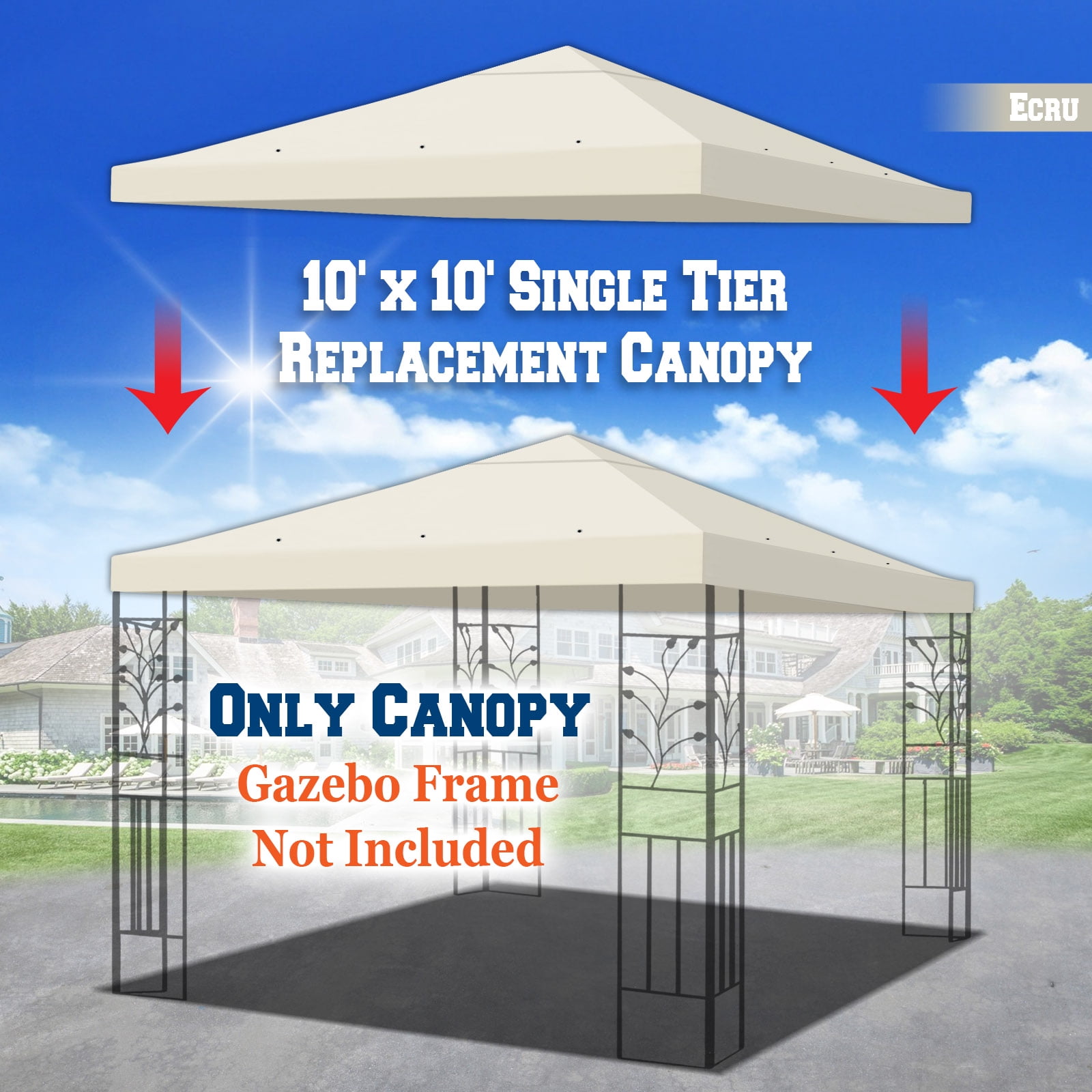 SUNNY 10x10 FT Gazebo Replacement Canopy Top Single Tier Canopy Top Cover (Ecru) - Image 3