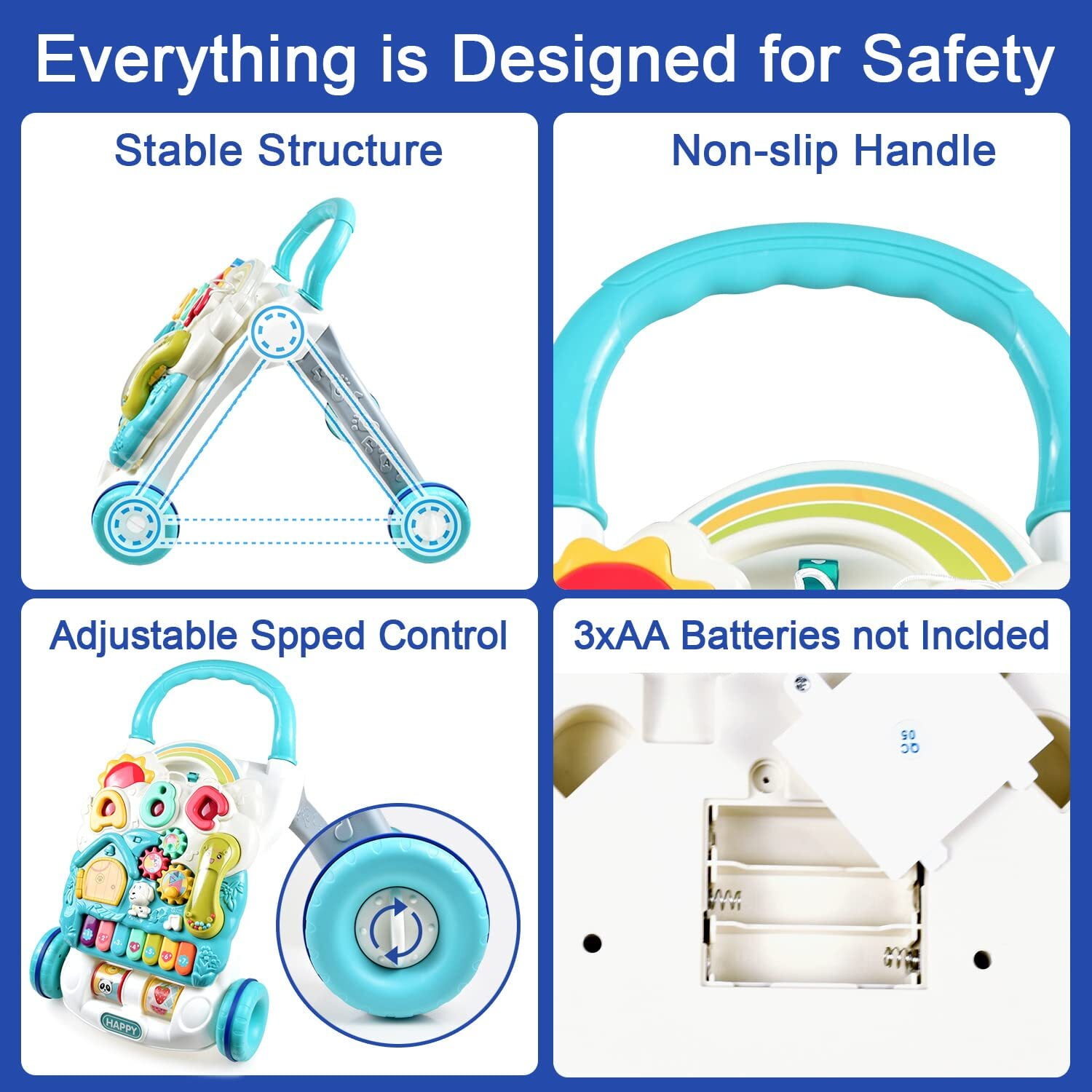 Ant Class Sit to Stand Learning Walker, 3 in 1 Baby Walkers for Boys Infant Wlakers for Girls Walking Toys for Toddlers 1-3, Blue - Image 5