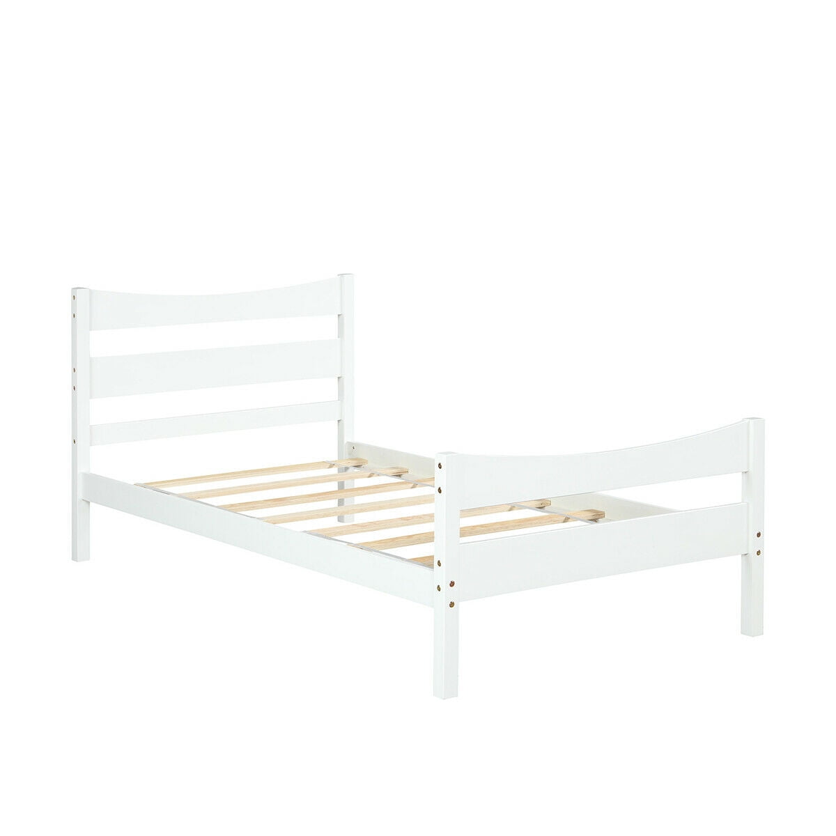 Gymax Twin Size Platform Bed Frame Foundation w/Headboard &Wood Slat Support White - Image 5