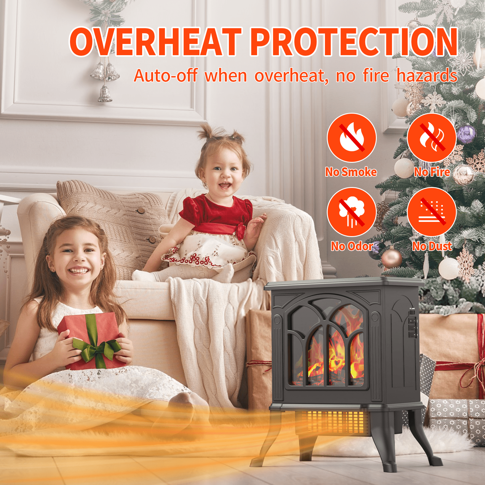SUGIFT Electric Fireplace Infrared Stove Heater, Freestanding Fireplace Heater, 750W/1500W, Black - Image 2