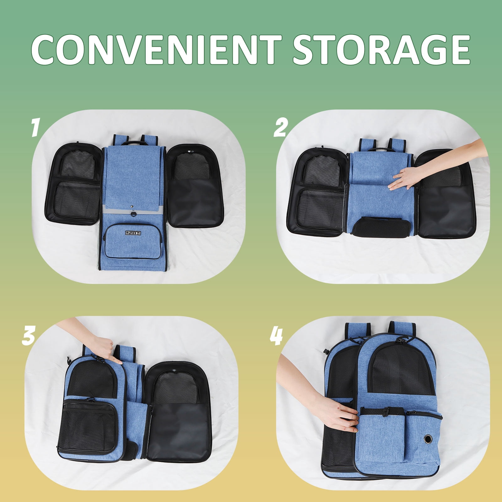 PETSKD Pet Carrier Backpack for Dogs Cats, 13x11x16.5 inches Outdoor Travel Backpack with with Safety Lock Zipperl, Large Space Foldable Backpack for Pets Under 20 lbs, Blue - Image 4