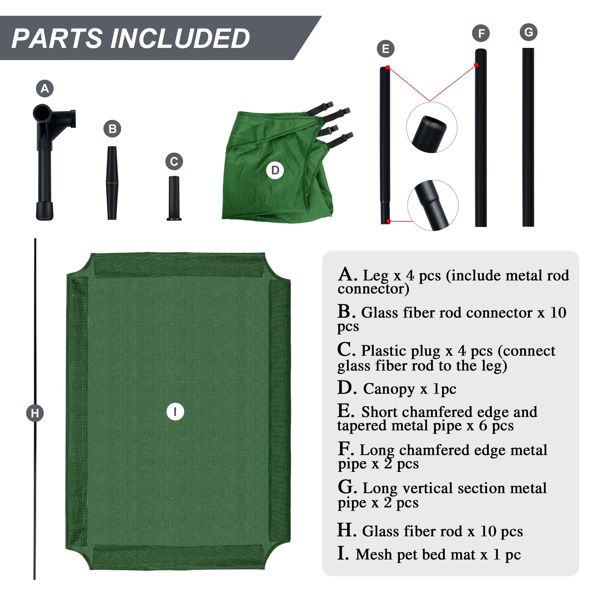 Niubya 48in Elevated Cooling Dog Bedy, Outdoor and indoor Portable Pet Cot with Removable Canopy, Green - Image 6