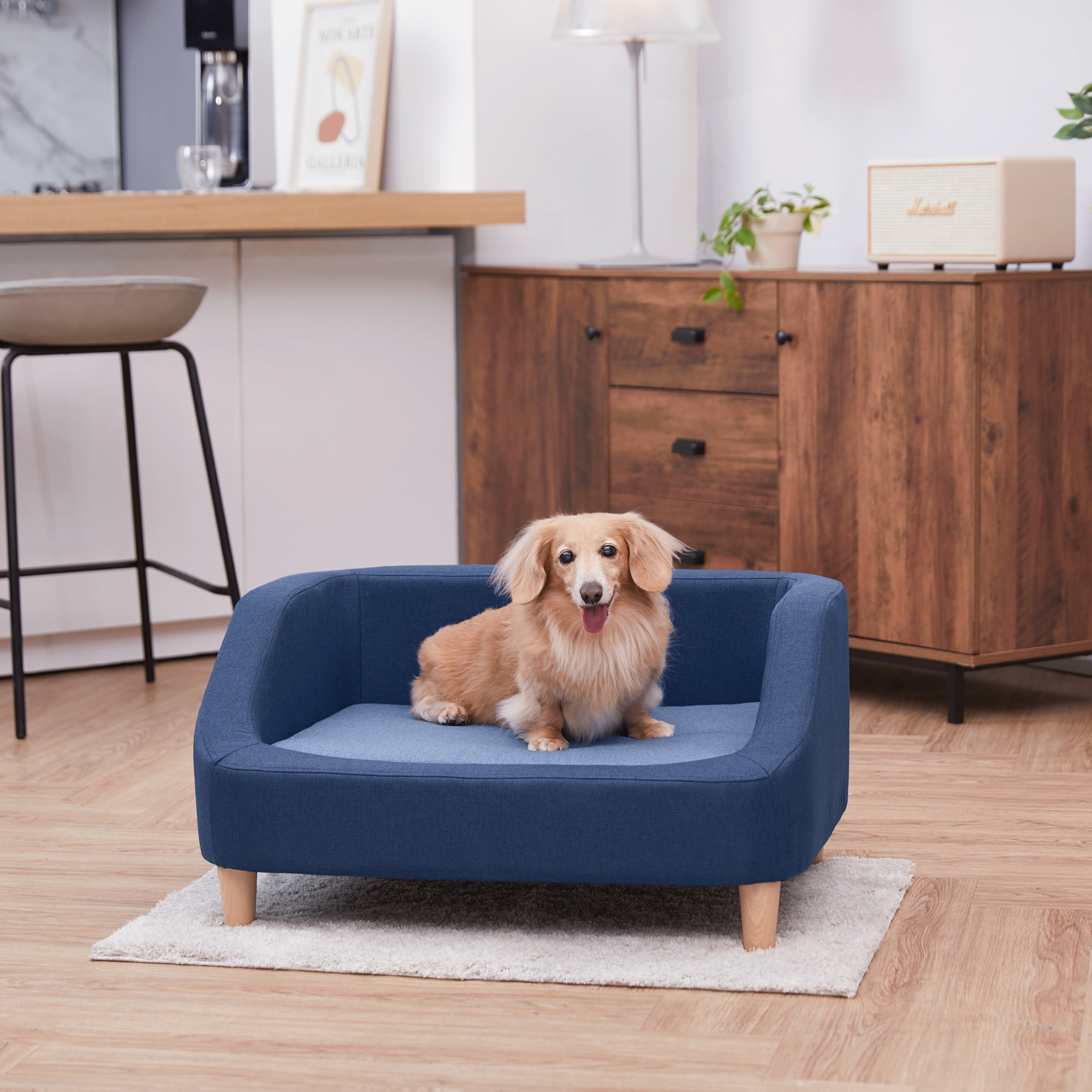 Teamson Pets Bennett Linen Sofa Dog Bed for Pets Up to 66 lbs, Navy - Image 7