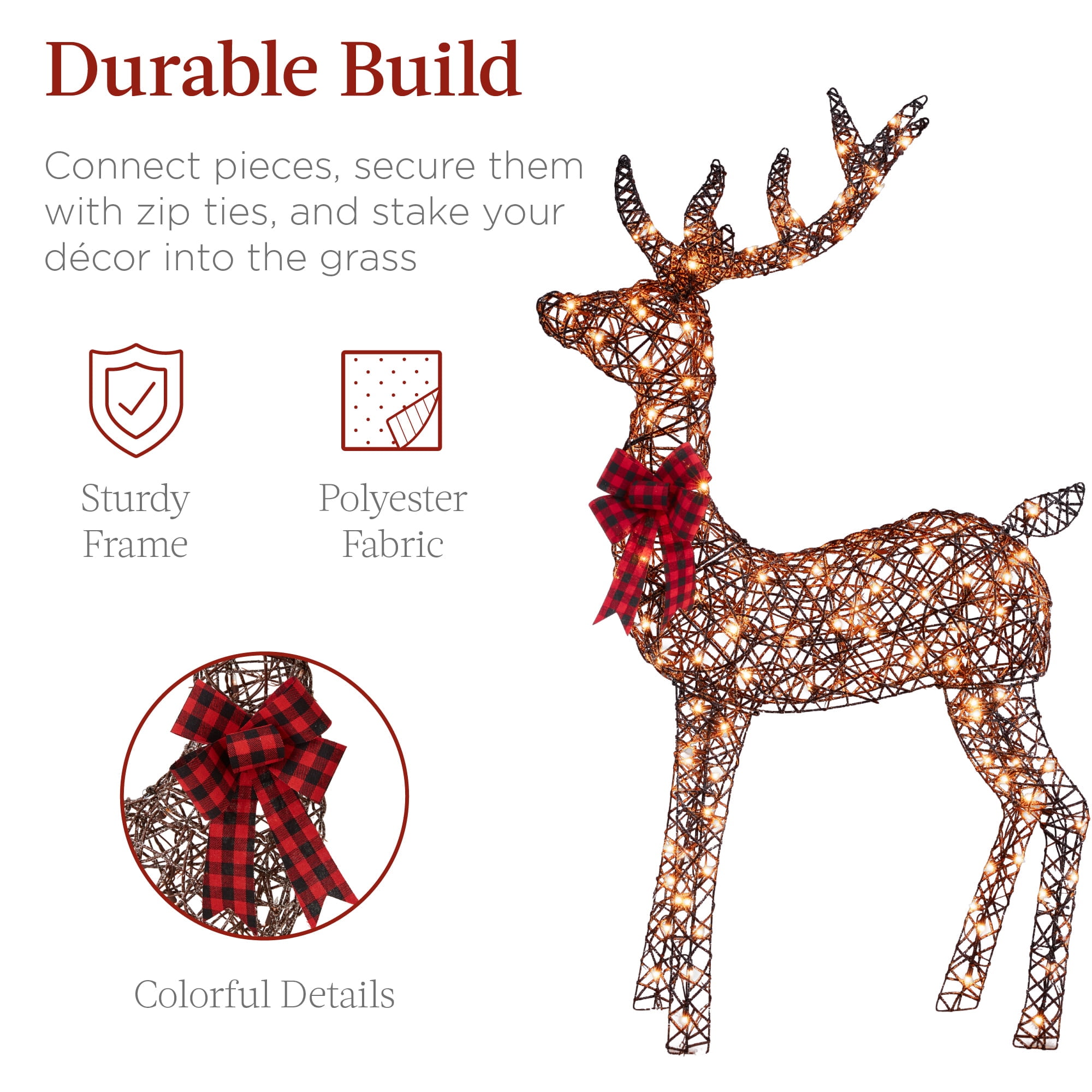 Best Choice Products 3-Piece Lighted Christmas Deer Set Outdoor Yard Decoration w/ 360 LED Lights, Stakes - Rattan - Image 8