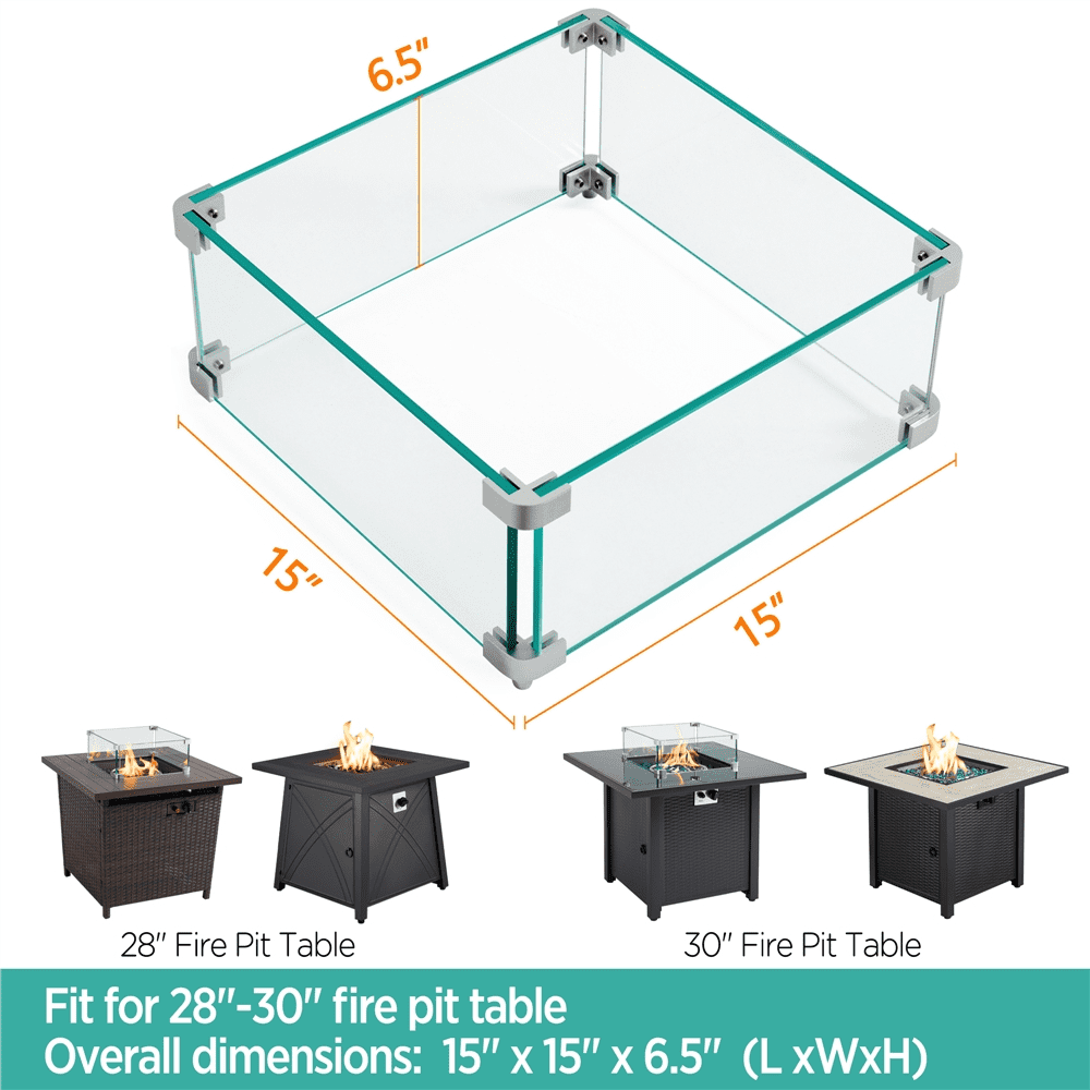Alden Design 15″ Square Tempered Glass Wind Guard for Outdoor Fire Pit Table, Clear - Image 4