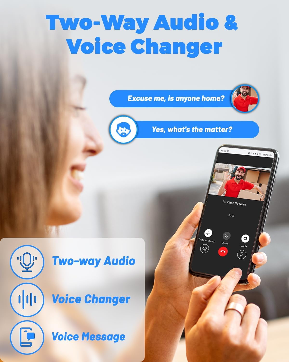 UCOCARE Video Doorbell Wireless with Chime, 2K FHD WiFi Doorbell Camera, PIR Motion Detection, Voice Message, Night Vision, 2-Way Audio, IP67, Support Local Storage & Cloud Storage - Image 3