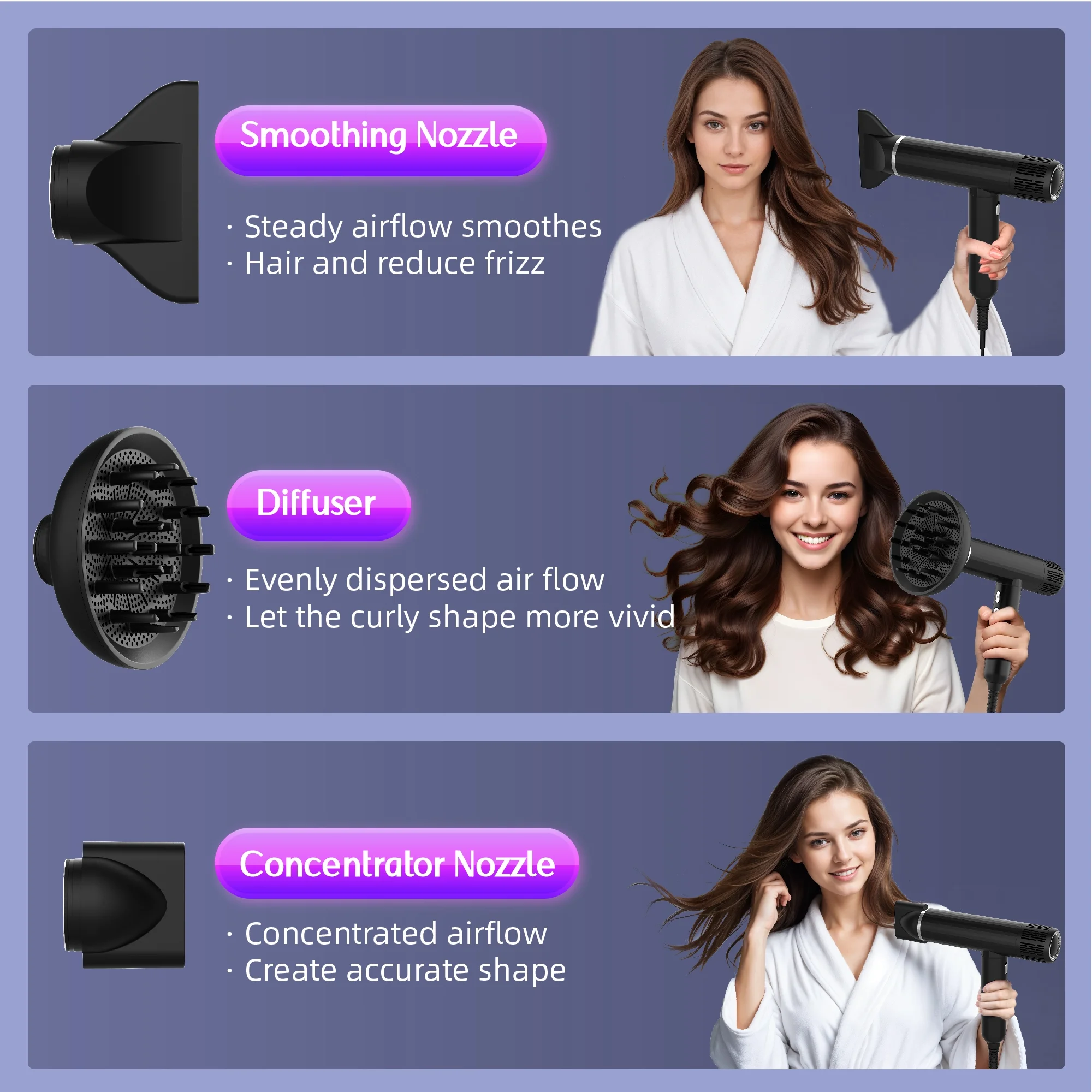 SKIMI Ionic Hair Dryer, Black Blow Dryer, High Speed Hair Dryer with Diffuser, Negative Ionic - Image 9