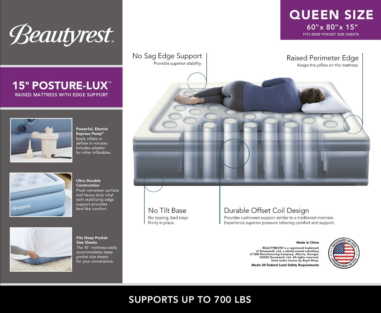 Beautyrest Posture-Lux 15" Queen Size Air Mattress with External Pump, Blow Up Mattress Best for Camping, Guests, and Home - 100% Leak Free, 3-Year Warranty - Image 8