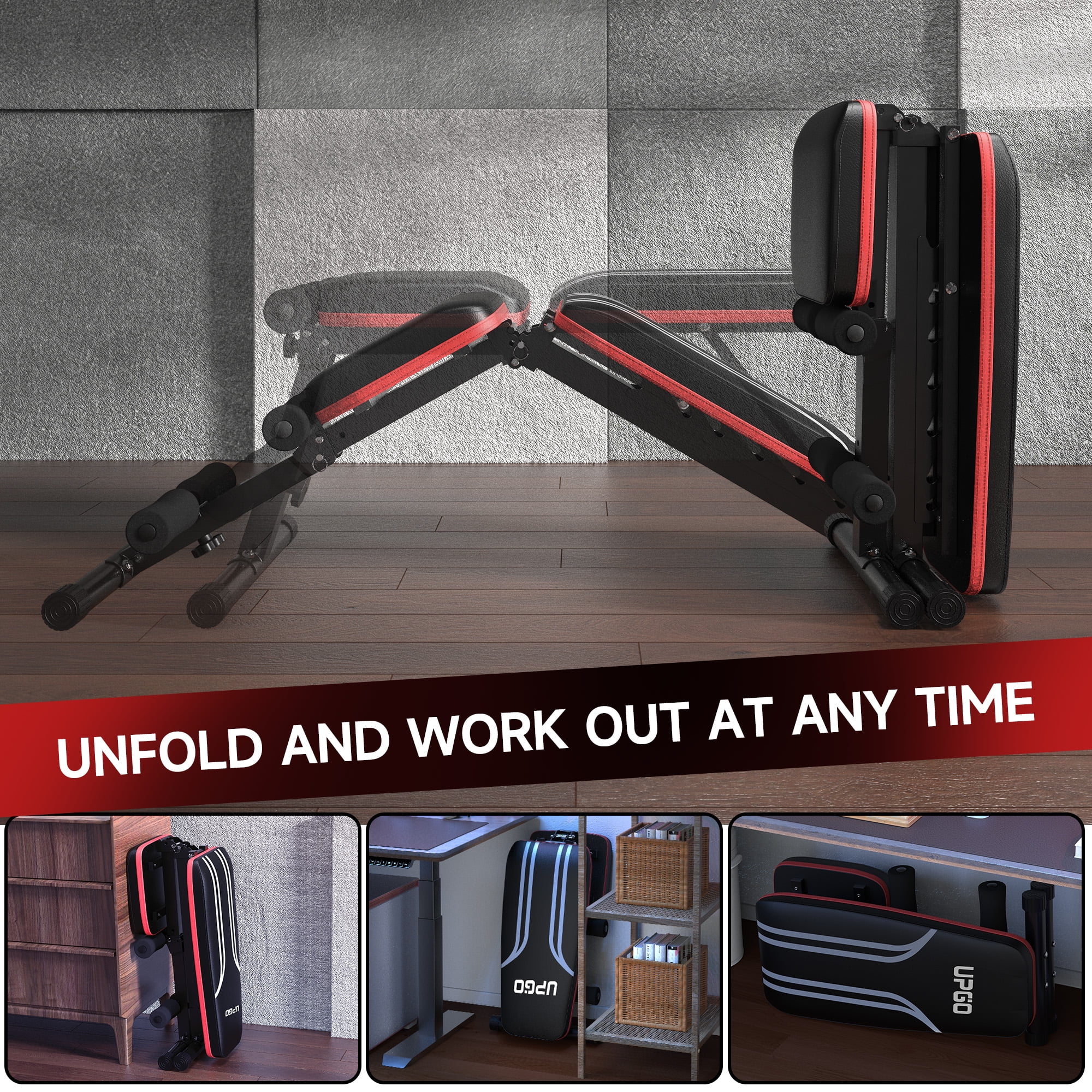 UPGO Adjustable Weight Bench with Resistance Bands, Foldable Decline Design - Image 2