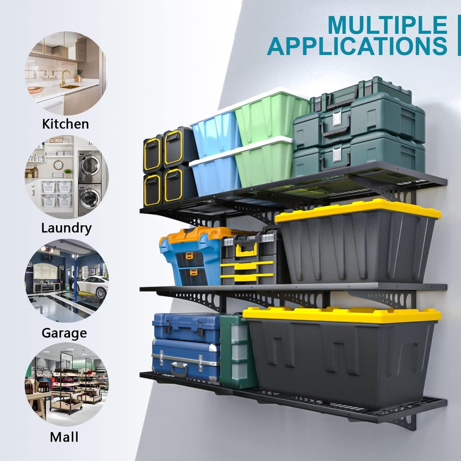 HAINAWANG Black Black Metal Floating Adjustable Wall System Shelf - Image 3