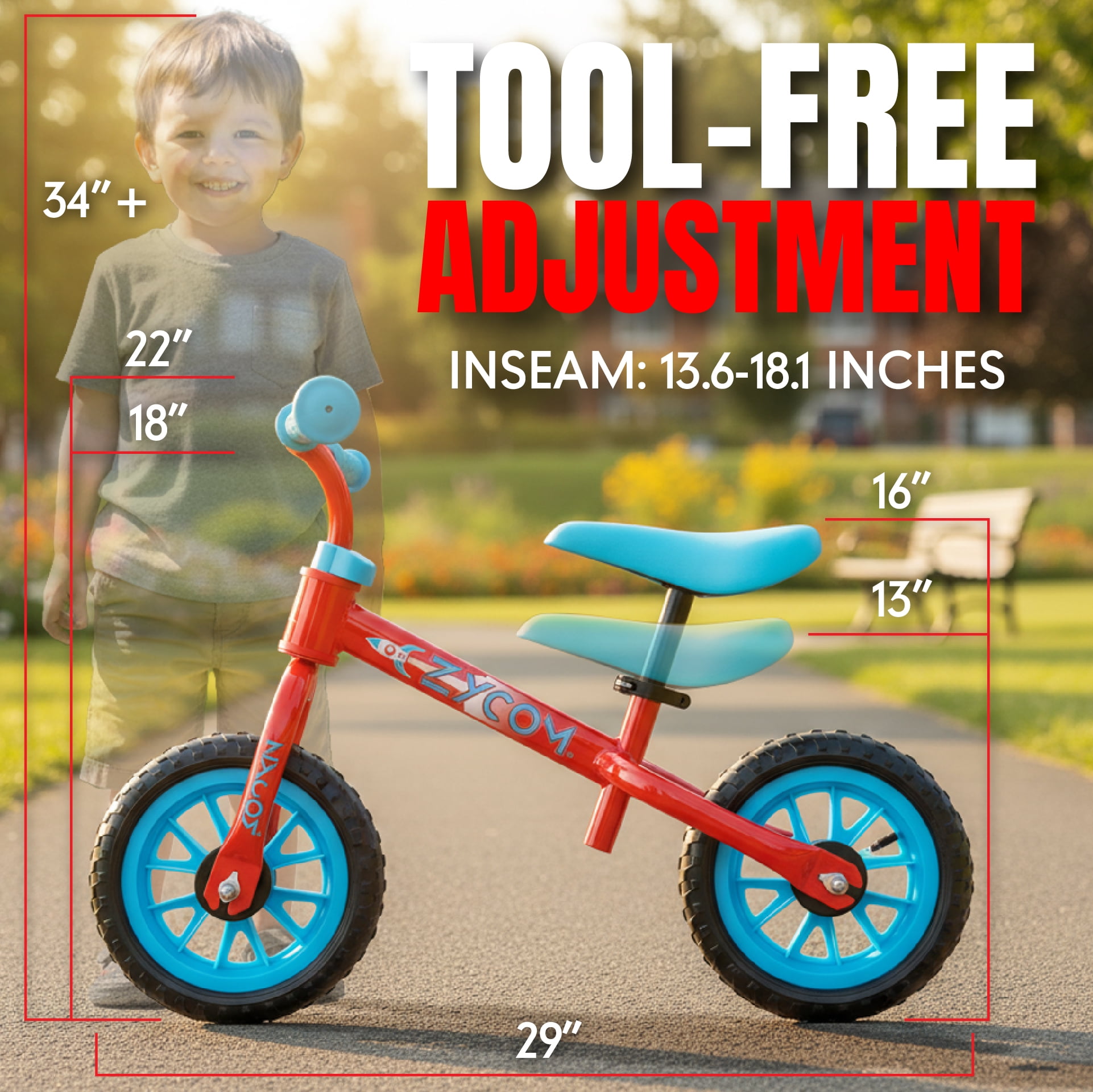 Toddler Balance Bike with Adjustable Helmet – Lightweight No Pedal First Bike for Ages 18 Months to 4 Years – Maintenance-Free 10" Tires – Adjustable Seat – Madd Gear My 1st ZBike - Image 4