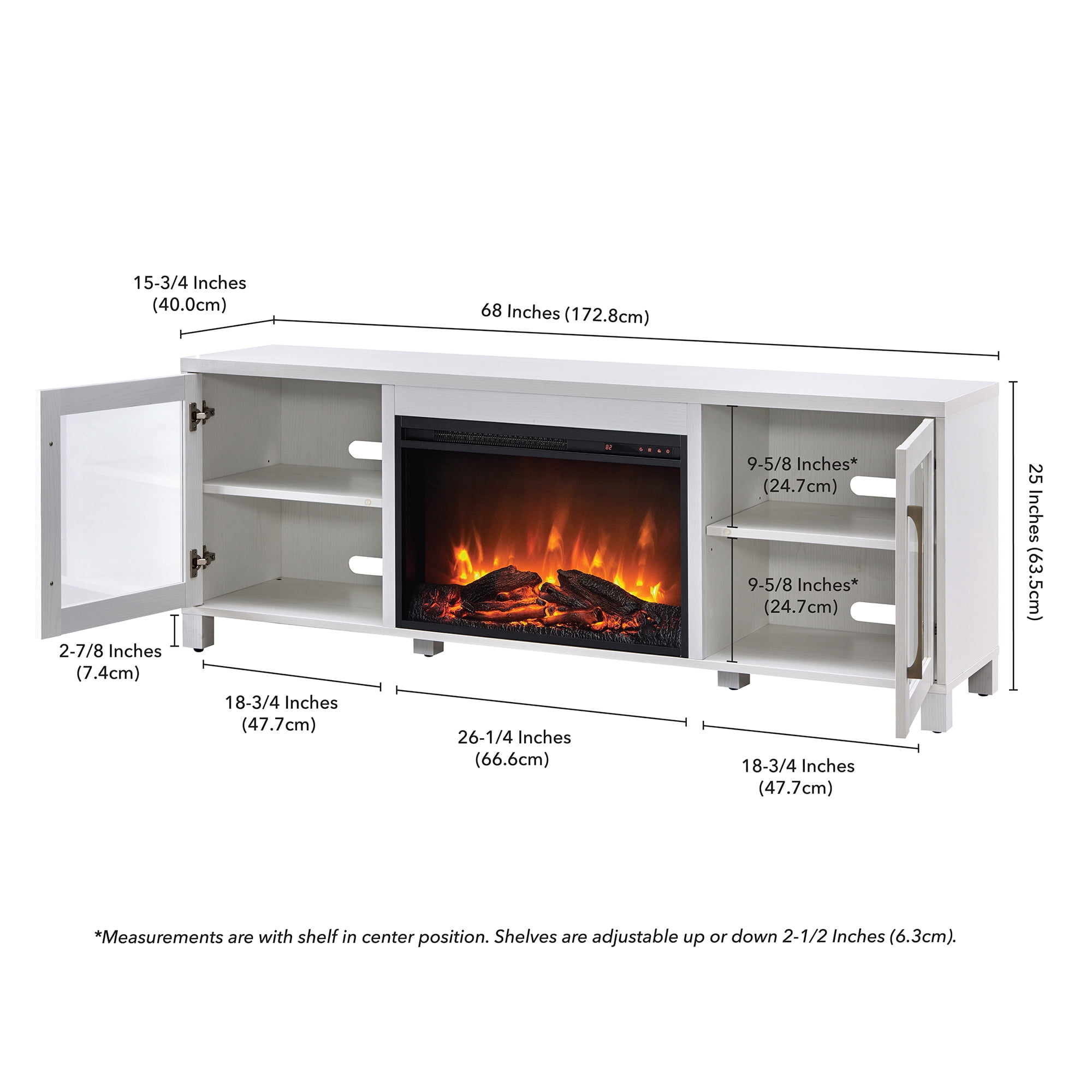 Evelyn&Zoe Quincy Rectangular TV Stand with 26" Log Fireplace for TV's up to 75", White - Image 3