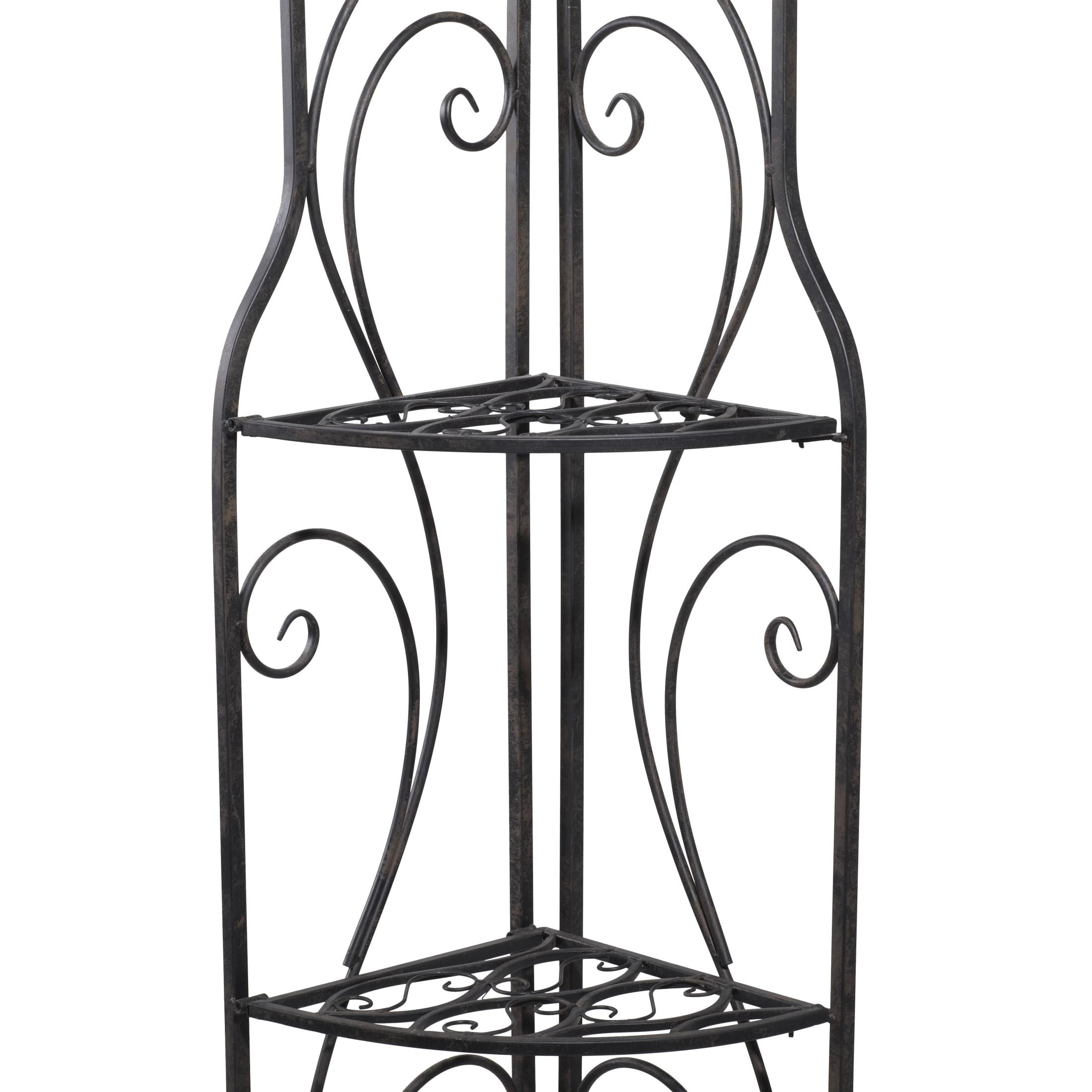 DecMode 17" x 60" Black Metal Scroll Indoor Outdoor Arched Tall Folding Corner 4 Shelf Bakers Rack, 1-Piece - Image 13