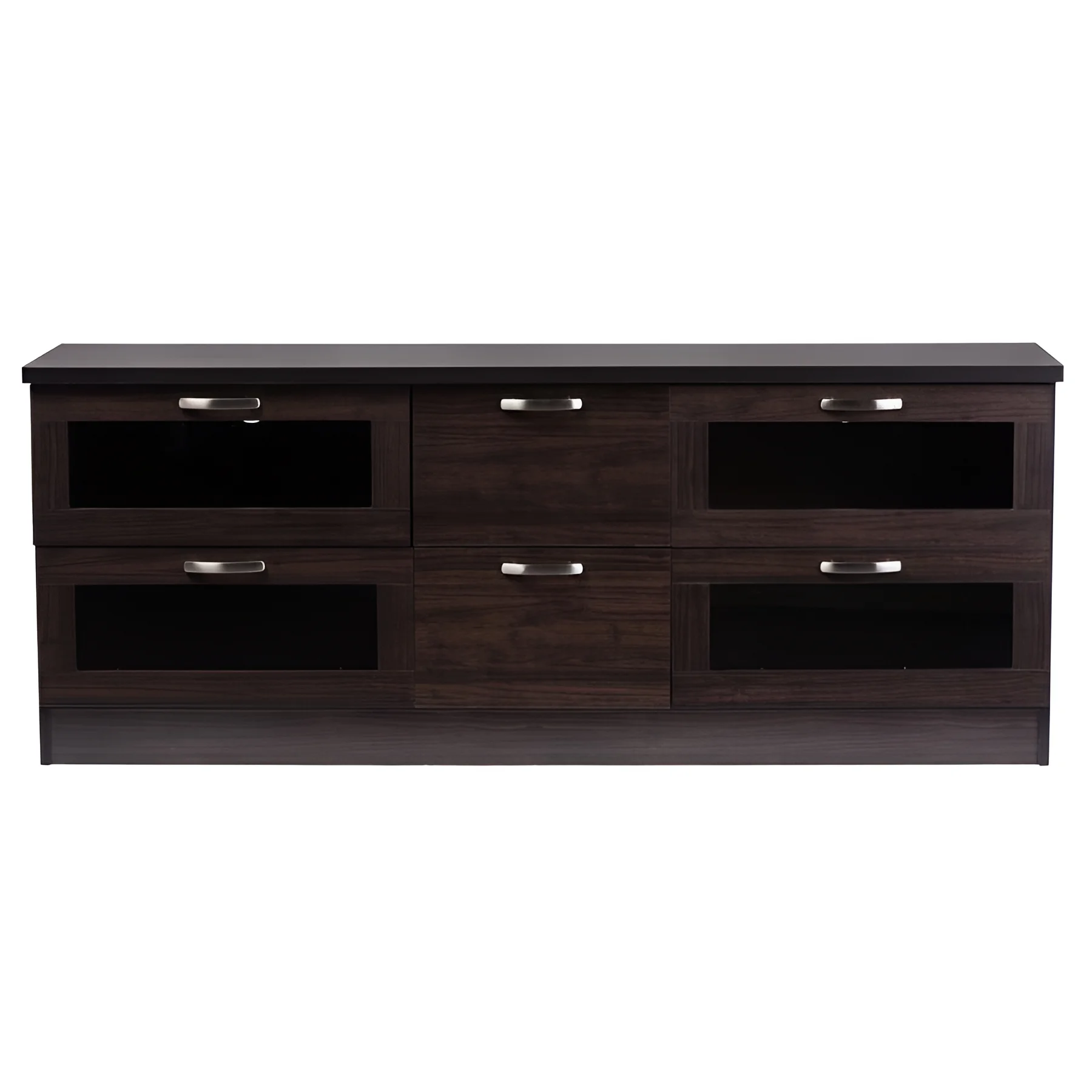 Baxton Studio Adelino 63 Inches Dark Brown Wood TV Cabinet with 4 Glass Doors and 2 Drawers - Image 4