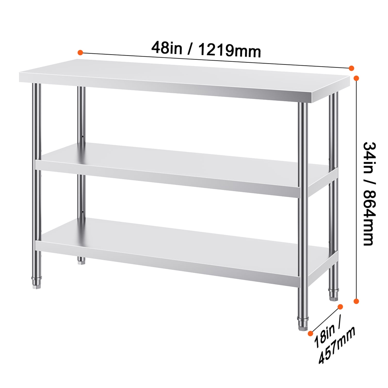 KFFKFF Metal Kitchen Workstation, 18 x 48 x 34 Inch, Stainless Steel, Includes 2 Adjustable Shelves, Durable Surface for Cooking, BBQ, Home, Garage Use - Image 3