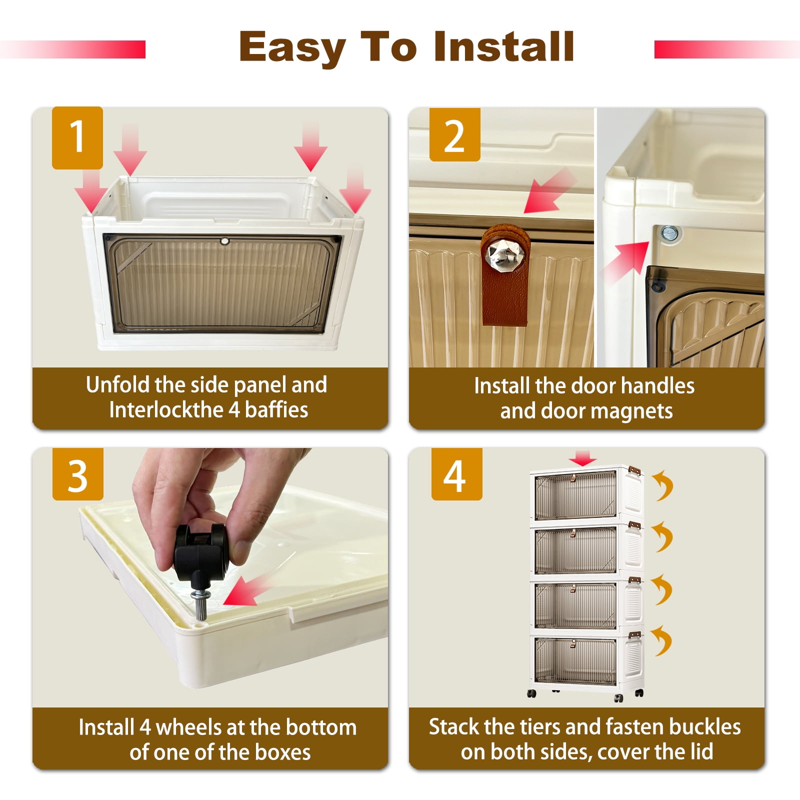 Karramlili 6-Tier Collapsible Storage Bins with Locking Wheels & Magnetic Doors, 23QT Anti-Tip Organizers with Side Latches, Foldable Plastic Stackable Bins for Closet/Bedroom/Dorm Room Organizing - Image 6