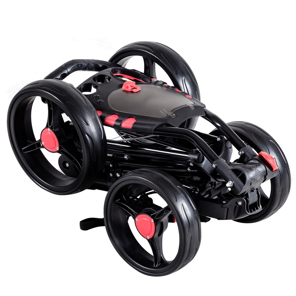 Costway Folding 4 Wheel Golf Pull Push Cart Trolley Club Umbrella Scorecard Drink Holder - Image 3